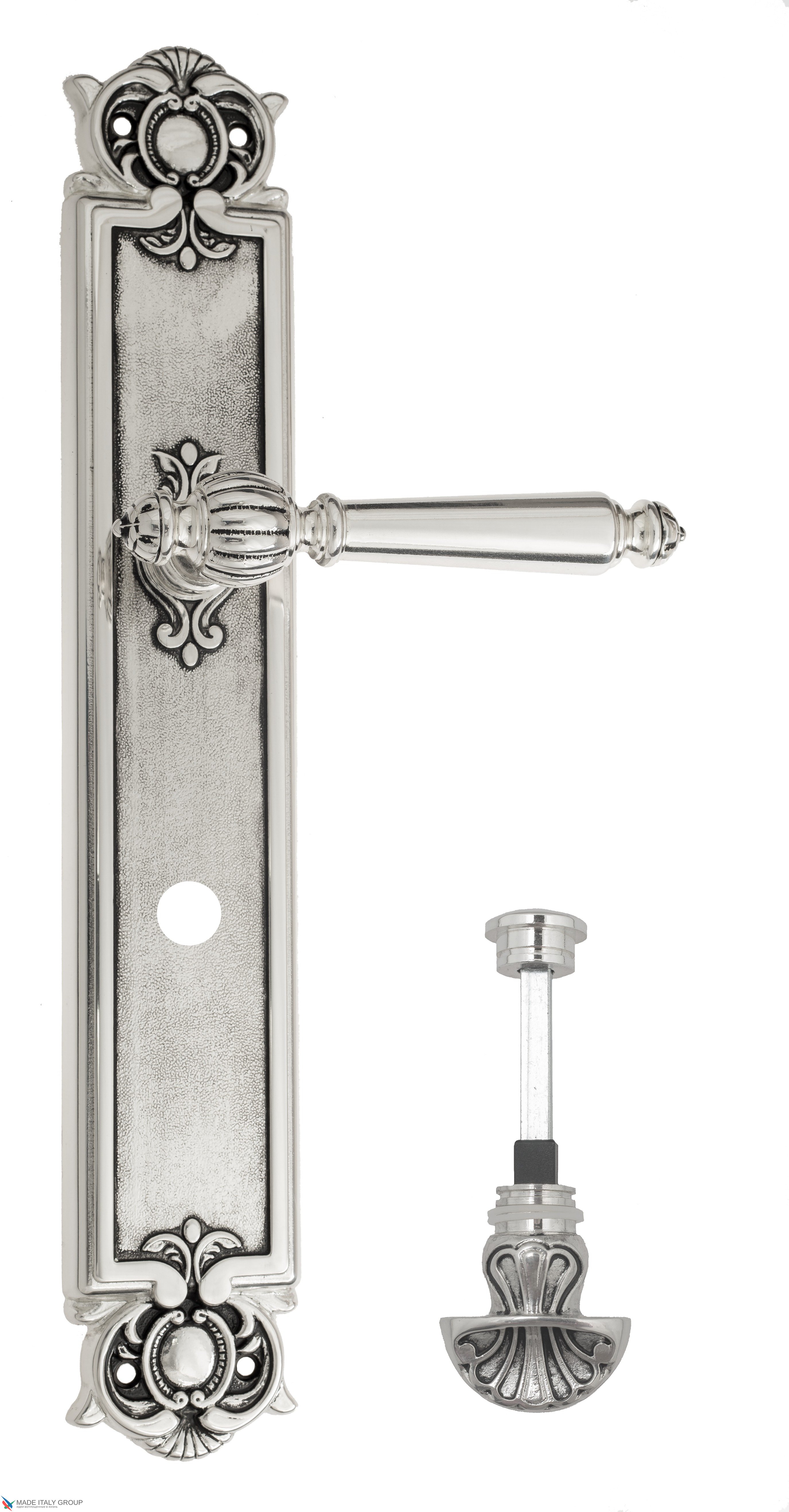 Дверная ручка Venezia "PELLESTRINA" WC-4 на планке PL97 натуральное серебро + черный