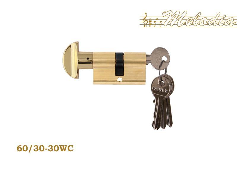 Цилиндр для замка Melodia 60mm (25+10+25) Полированная латунь ключ/вертушка