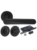 Комплект дверных ручек Morelli MH-58-R6 BL с заверткой MH-WC-R6 BL + магнитный замок M1895 BL, цвет черный