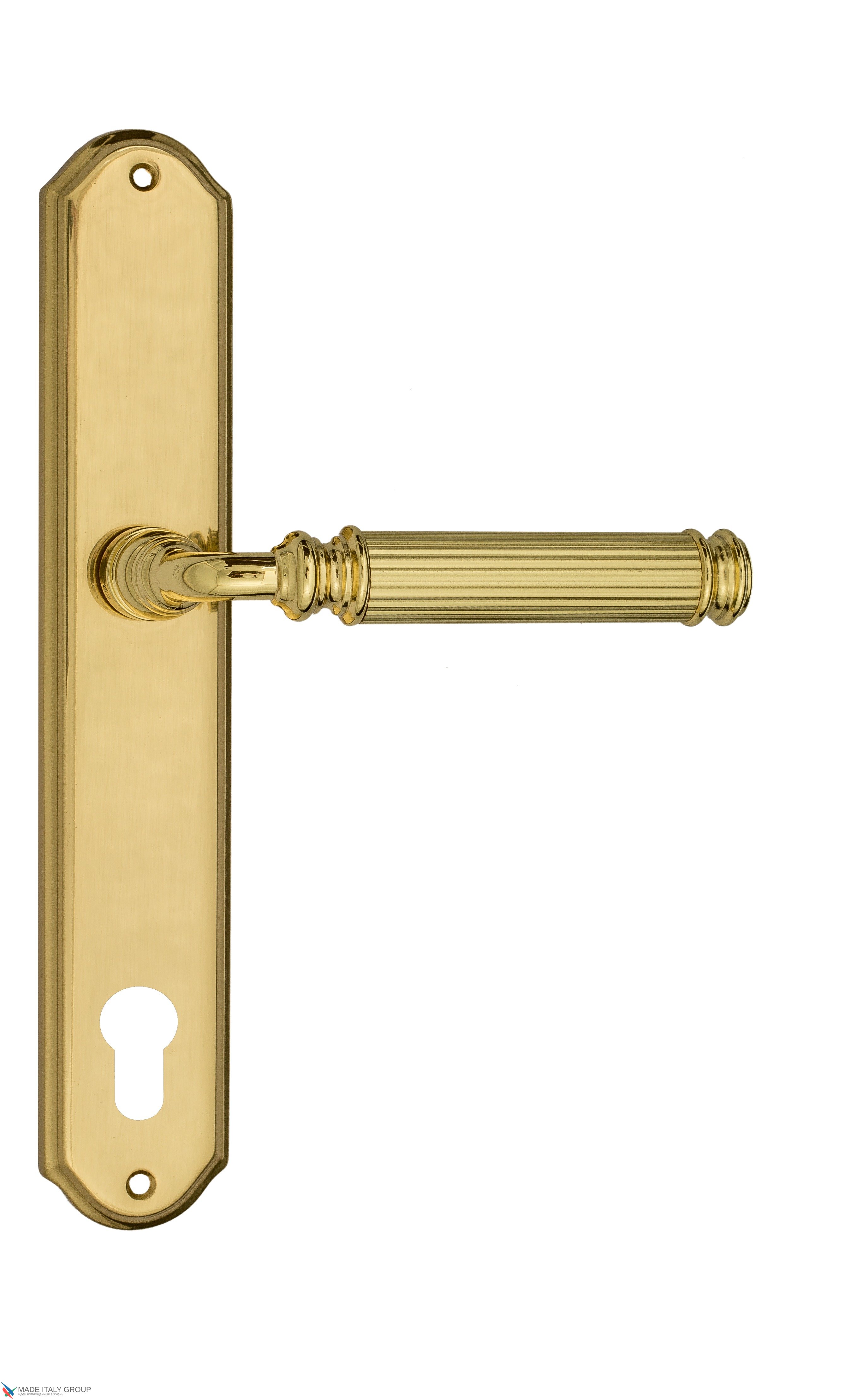 Дверная ручка Venezia "MOSCA" CYL на планке PL02 полированная латунь
