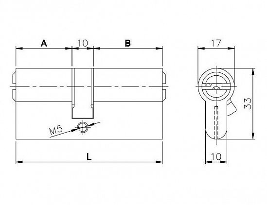 Цилиндр для финских дверей асимметричный Rucetti R68C 32/36 PC ключ/ключ