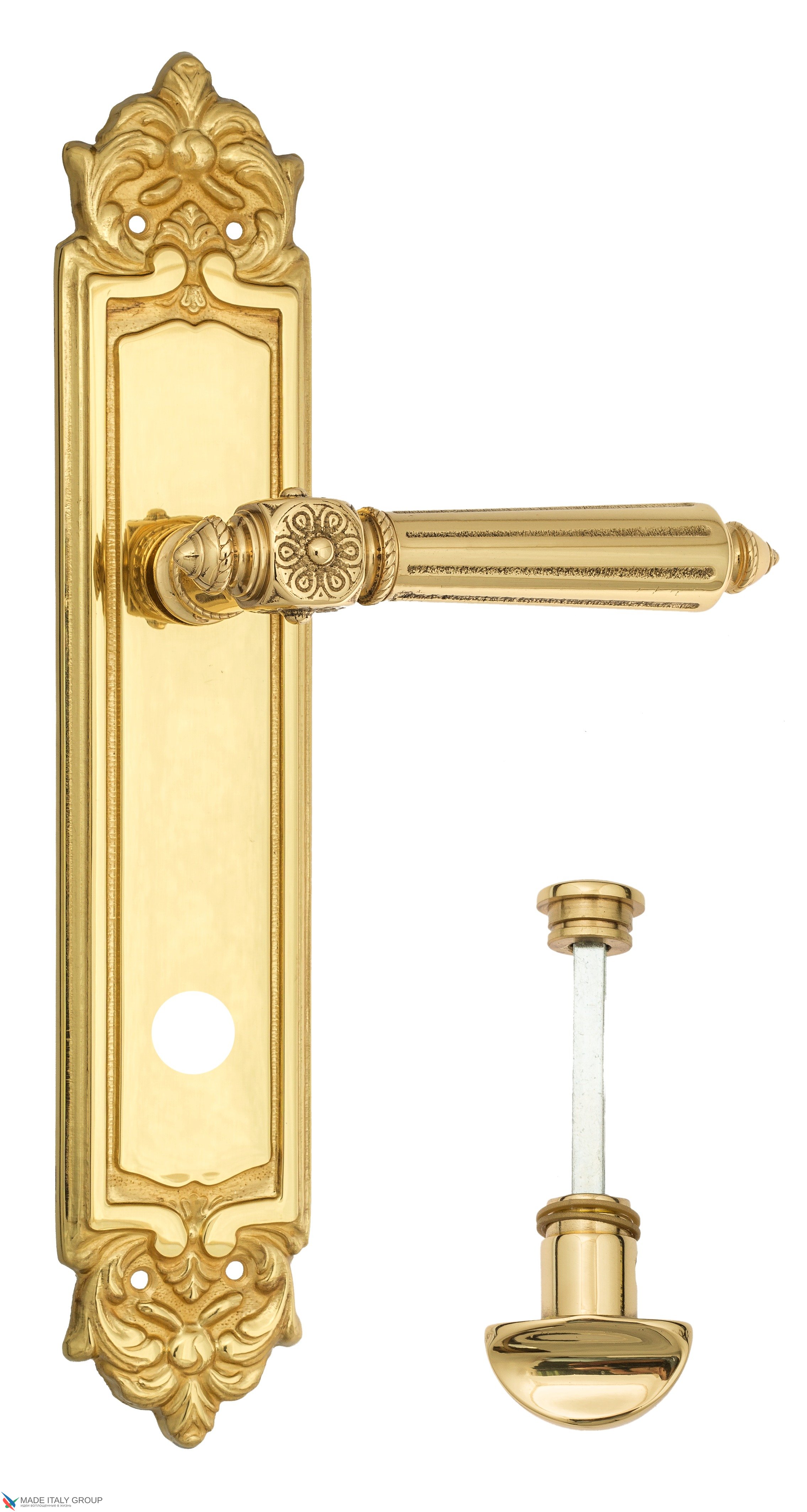 Дверная ручка Venezia "CASTELLO" WC-2 на планке PL96 полированная латунь