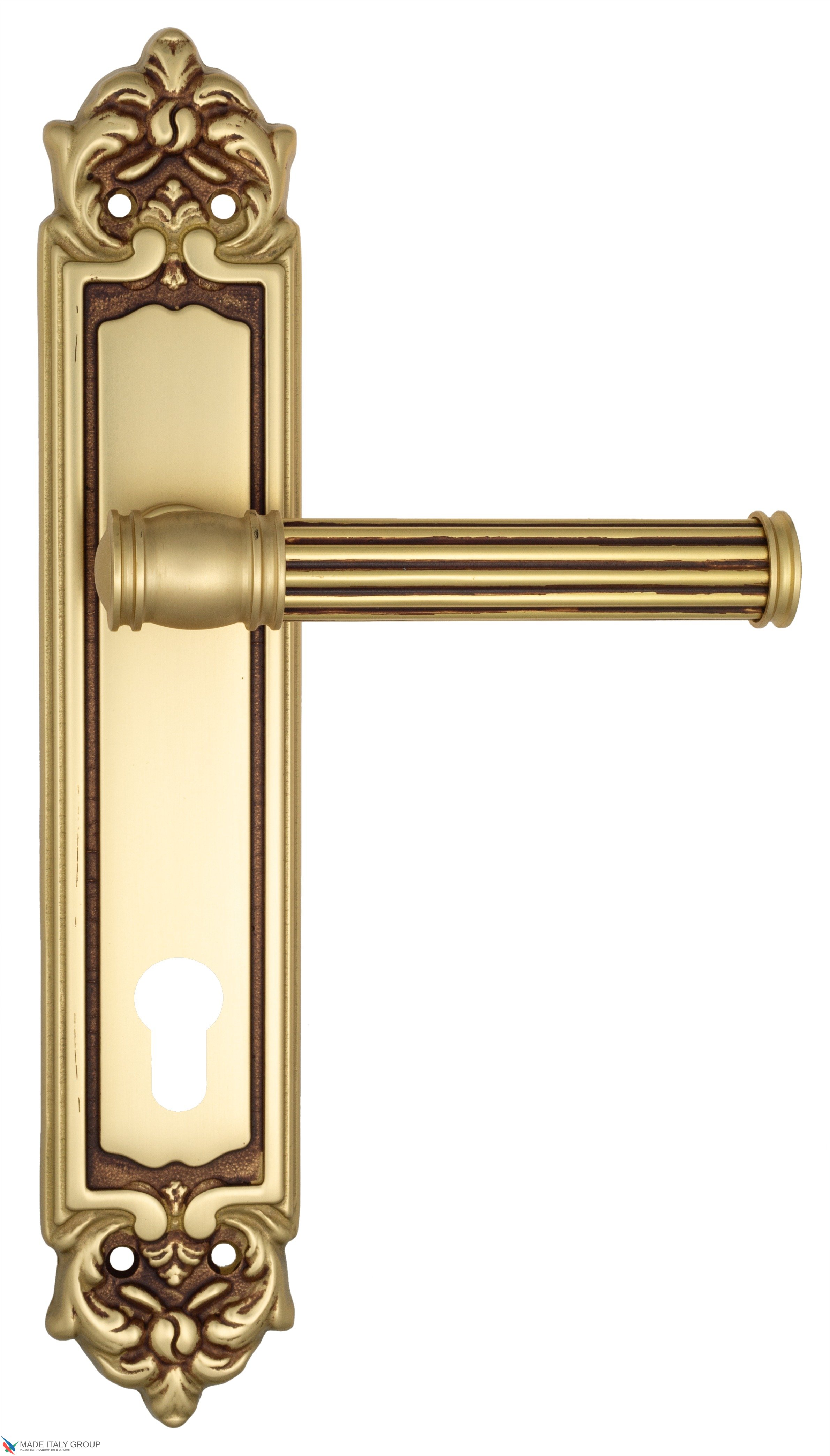 Дверная ручка Venezia "IMPERO" CYL на планке PL96 французcкое золото + коричневый