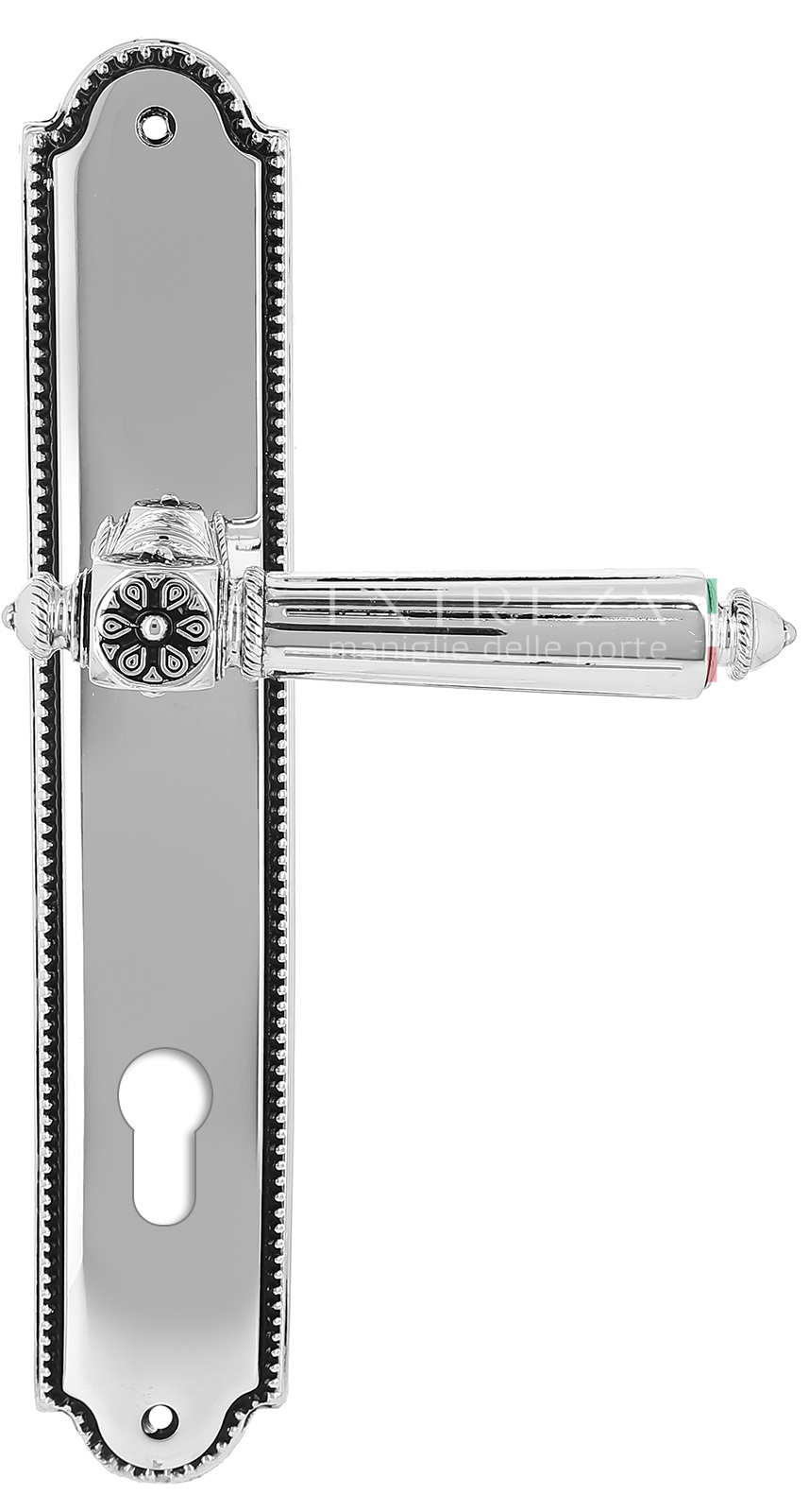 Ручка дверная Extreza LEON (Леон) 303 на планке PL03 CYL натуральное серебро + черный F24