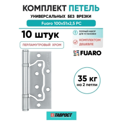Комплект 10 шт. - Петля универсальная без врезки Fuaro 500-2BB/BL 100x2,5 PC (перламутровый хром) БЛИСТЕР