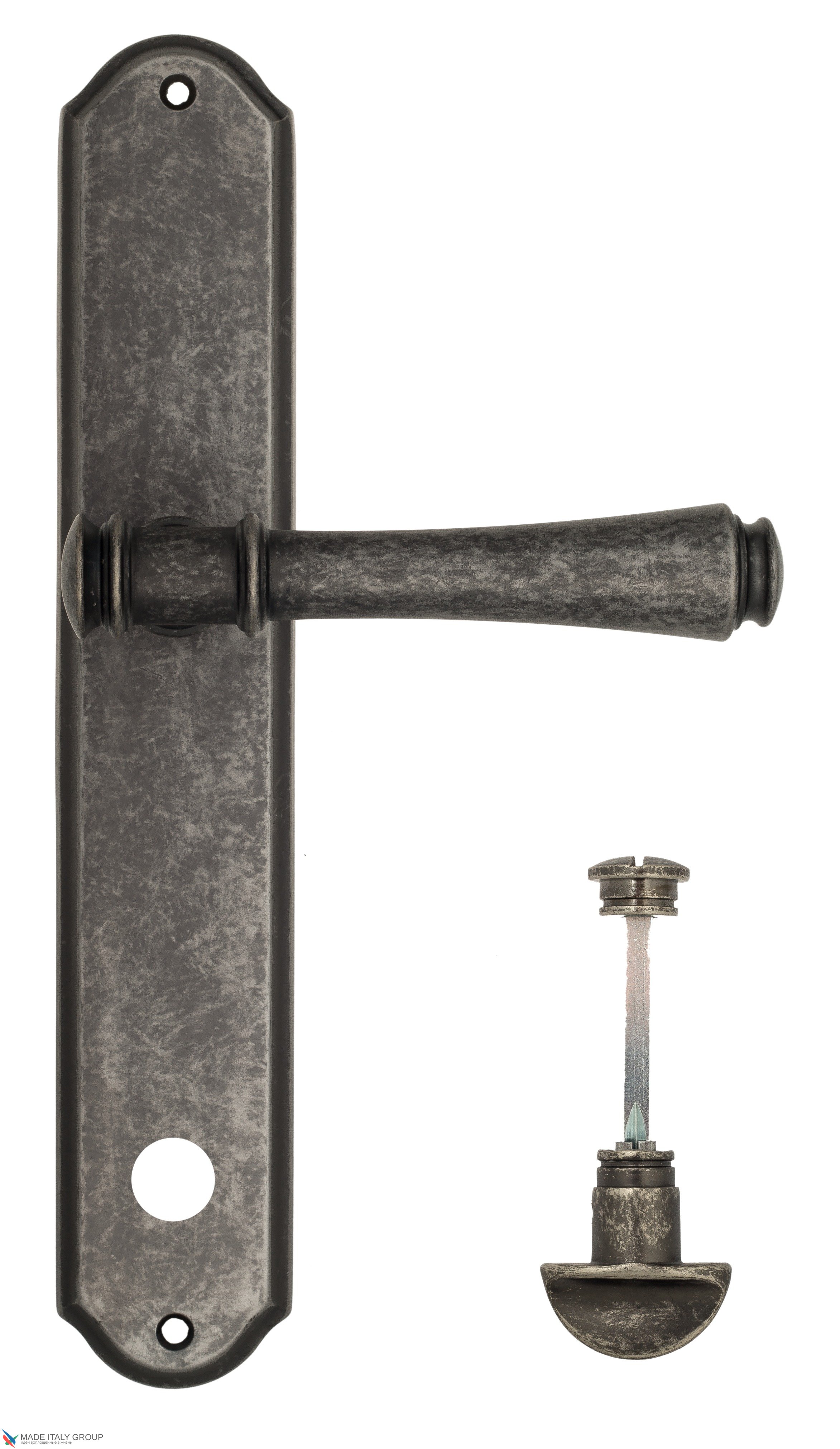 Дверная ручка Venezia "CALLISTO" WC-2 на планке PL02 античное серебро