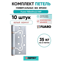 Комплект 10 шт. - Петля универсальная без врезки Fuaro IN4500W-BL SC (500-2BB/BL 100x2,5) матовый хром БЛИСТЕР