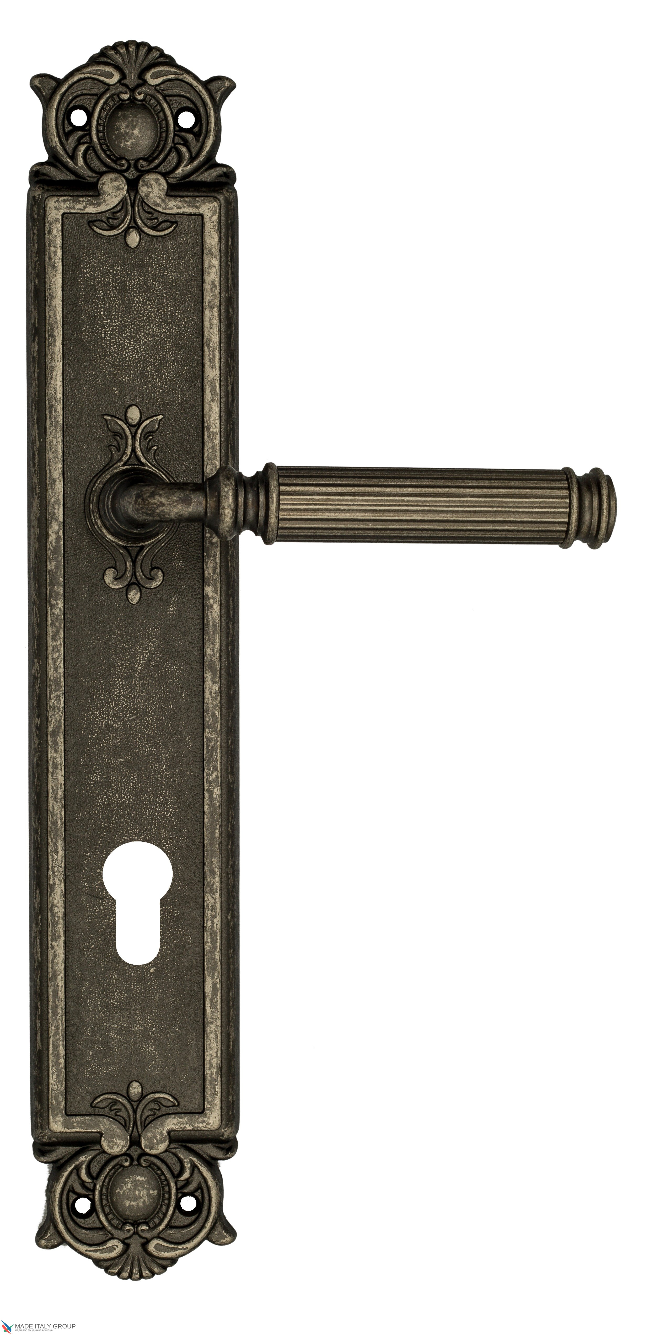 Дверная ручка Venezia "MOSCA" CYL на планке PL97 античное серебро