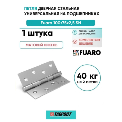 Петля дверная стальная универсальная  Fuaro 2BB 100x75x2,5 PN (перл. никель)