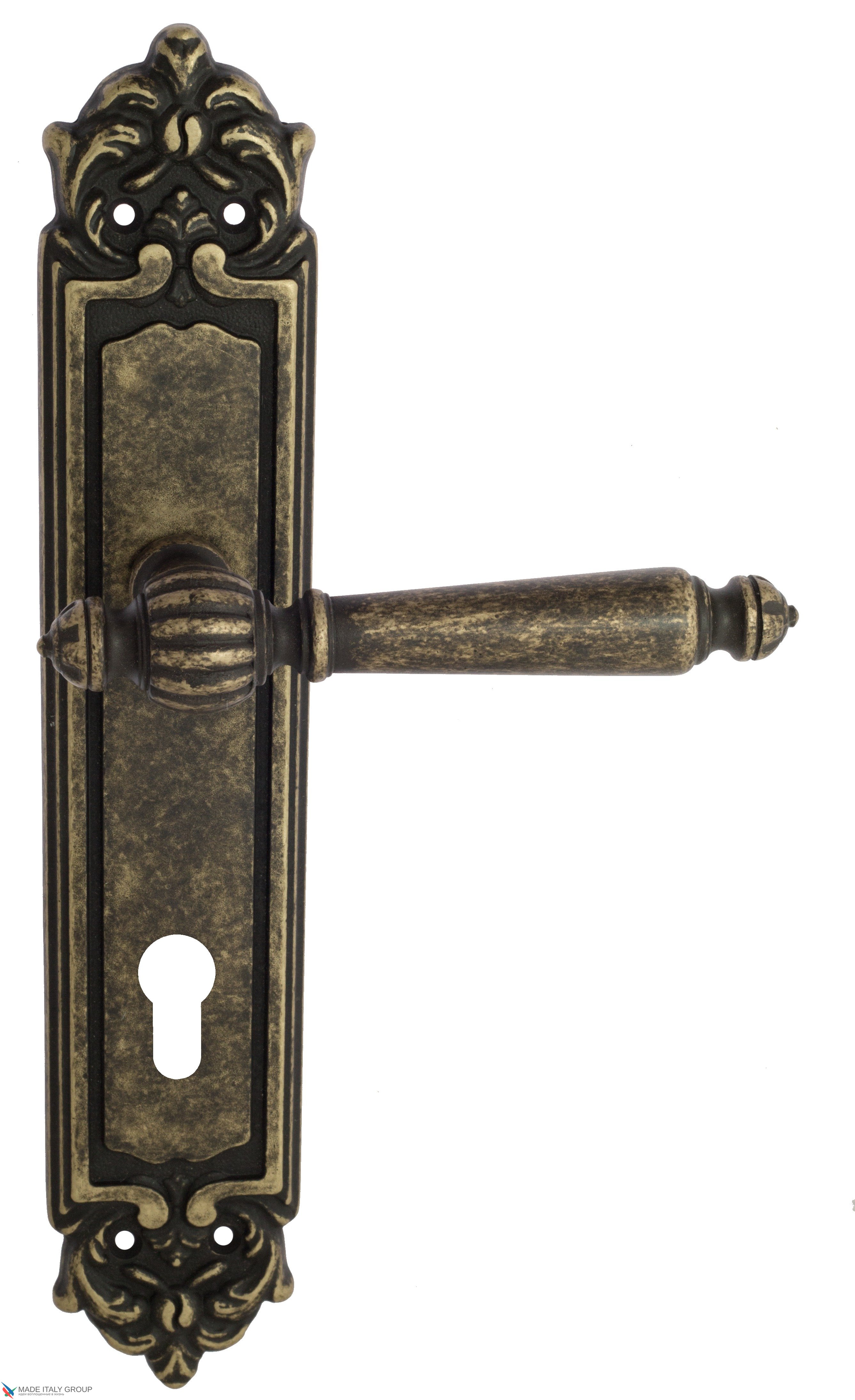 Дверная ручка Venezia "PELLESTRINA" CYL на планке PL96 античная бронза