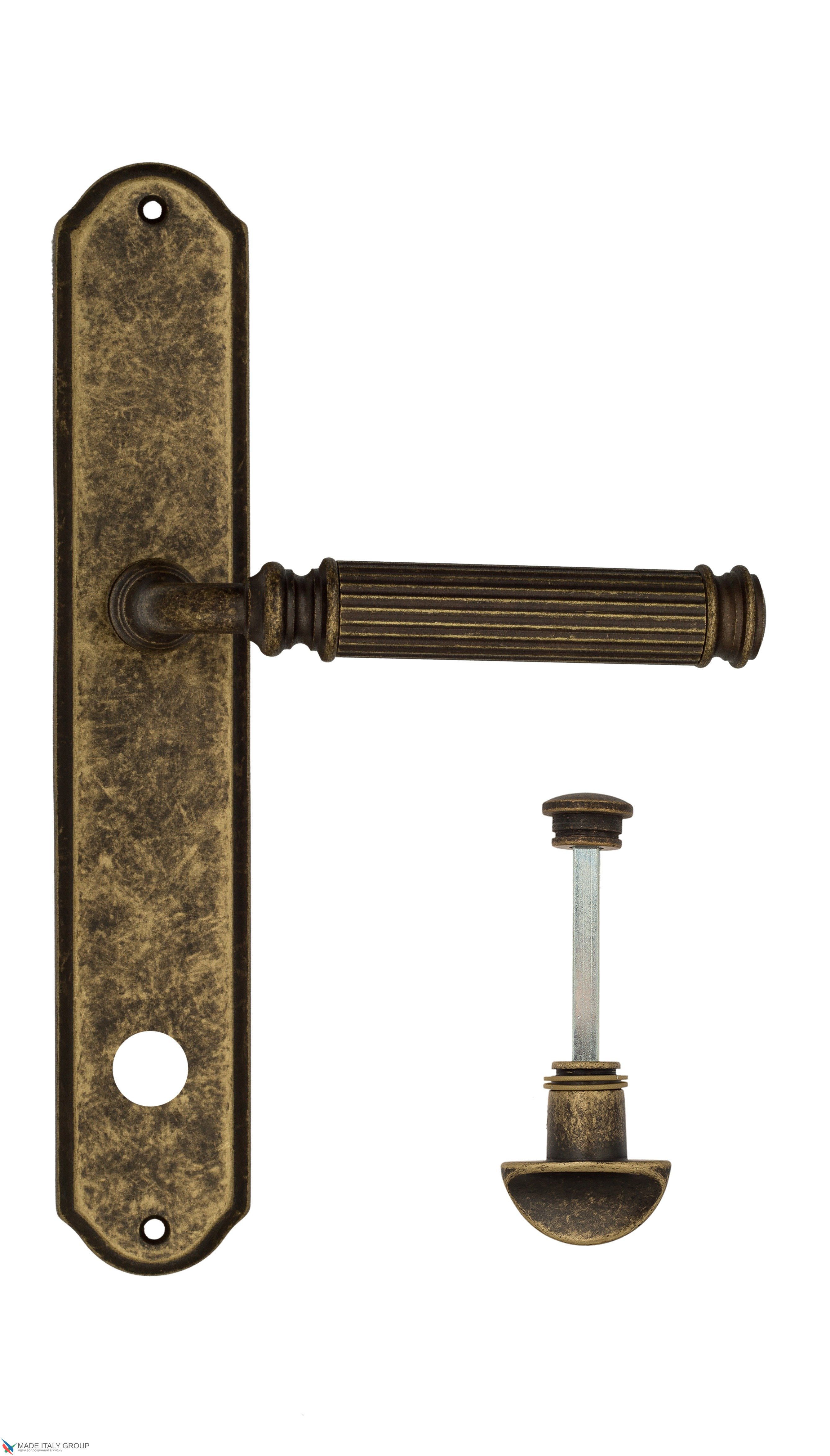 Дверная ручка Venezia "MOSCA" WC-2 на планке PL02 античная бронза