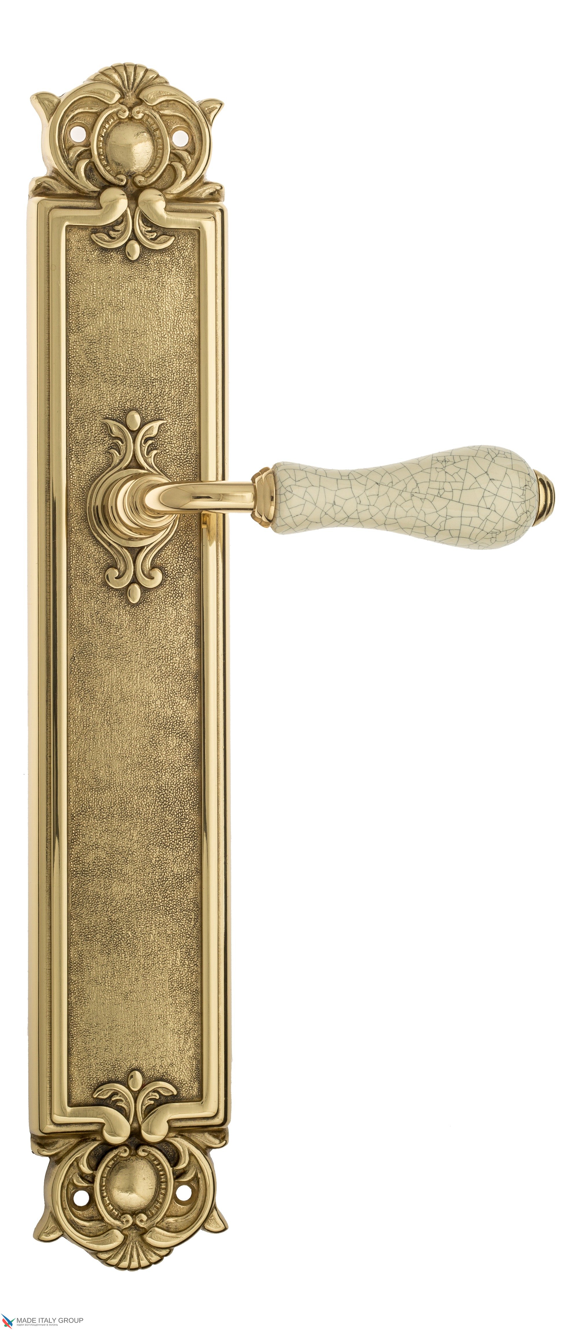 Дверная ручка Venezia "COLOSSEO" белая керамика паутинка на планке PL97 полированная латунь