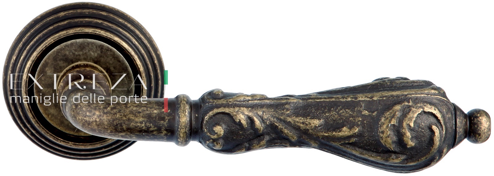 Ручка дверная Extreza GRETA (Грета) 302 на розетке R05 античная бронза F23