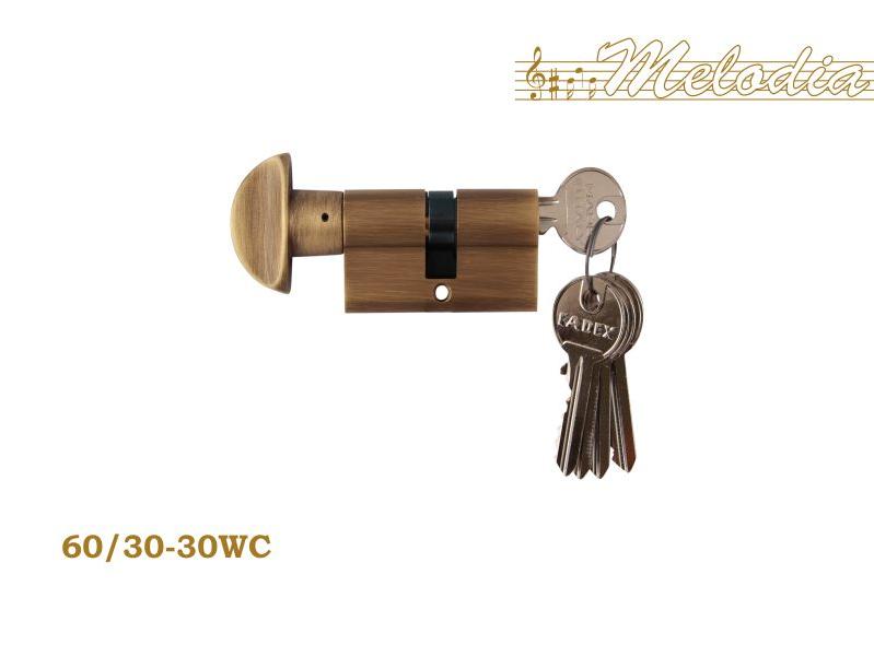 Цилиндр для замка Melodia 60mm (25+10+25) Матовая бронза ключ/вертушка