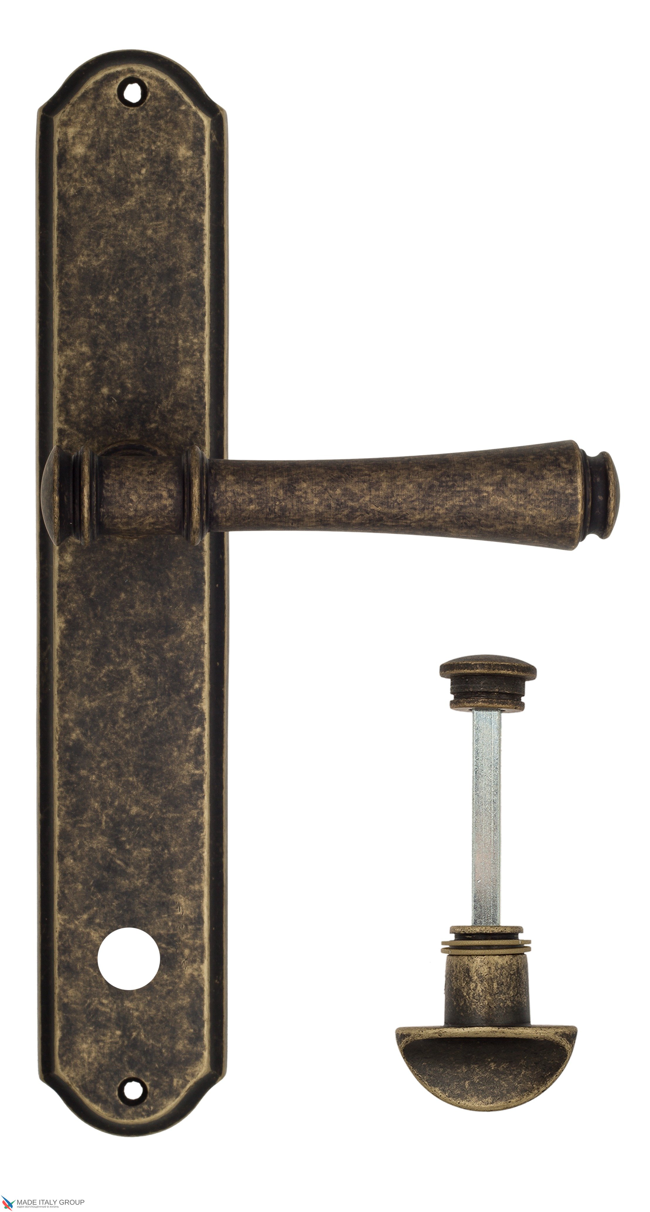 Дверная ручка Venezia "CALLISTO" WC-2 на планке PL02 античная бронза