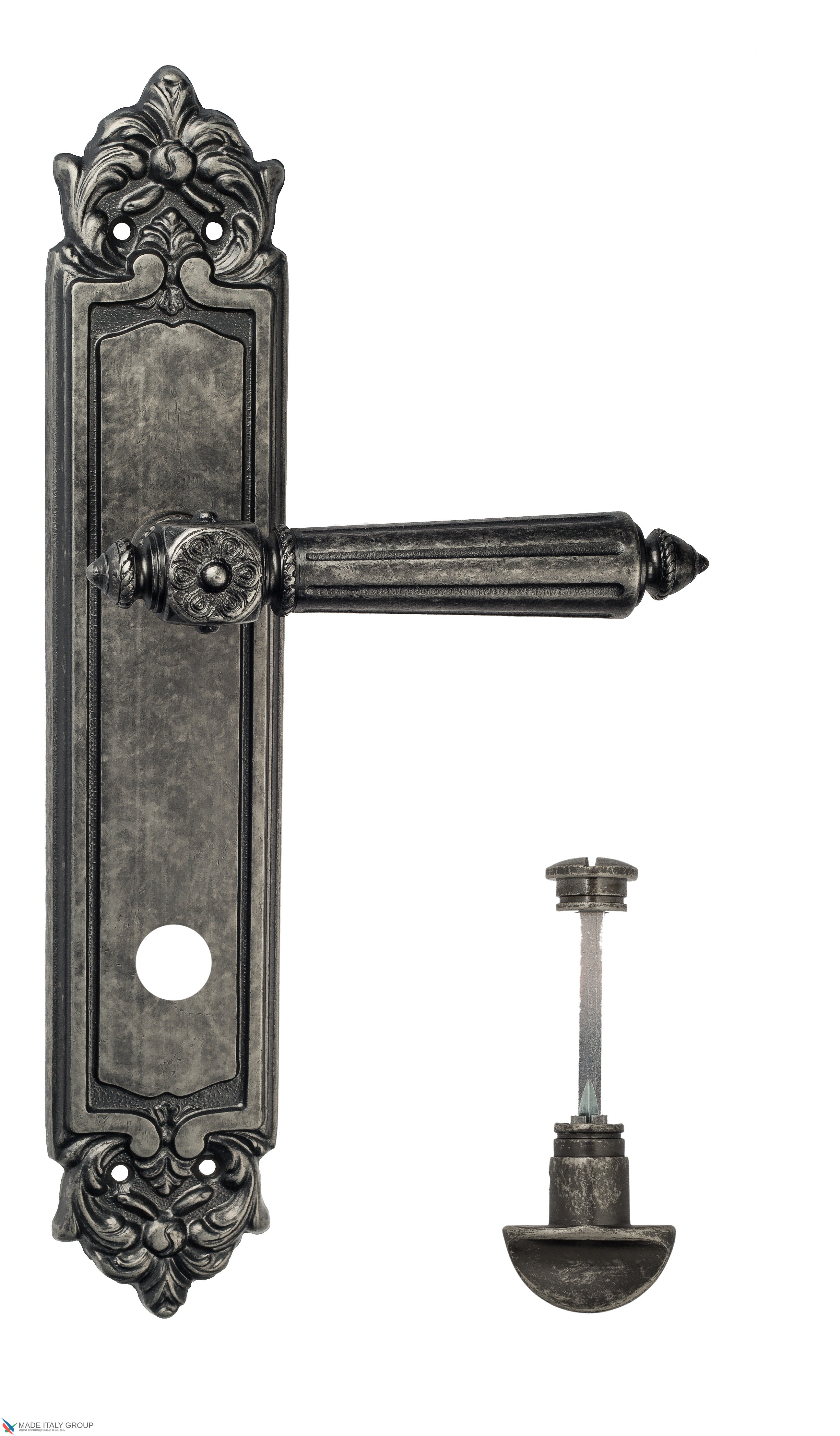 Дверная ручка Venezia "CASTELLO" WC-2 на планке PL96 античное серебро