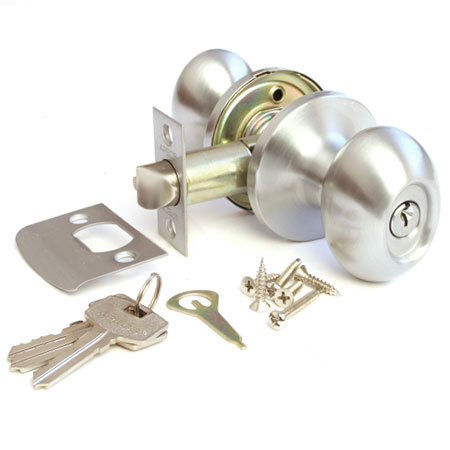 Ручка защелка (кноб) дверная круглая Apecs 6093-01-CRM ключ/фиксатор матовый хром