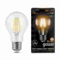 Лампа светодиодная филаментная Gauss E27 8W 2700К прозрачная 102802108