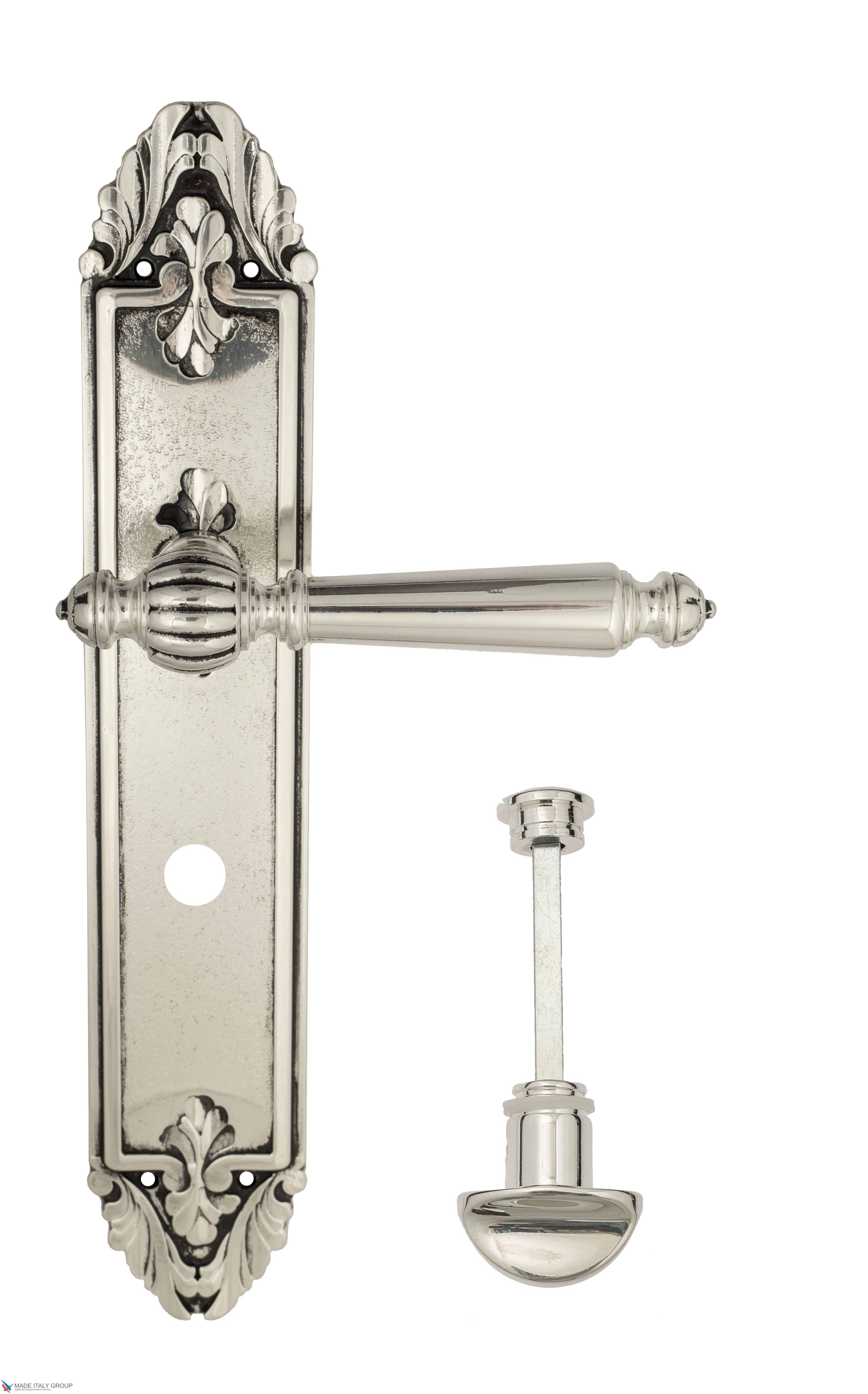 Дверная ручка Venezia "PELLESTRINA" WC-2 на планке PL90 натуральное серебро + черный
