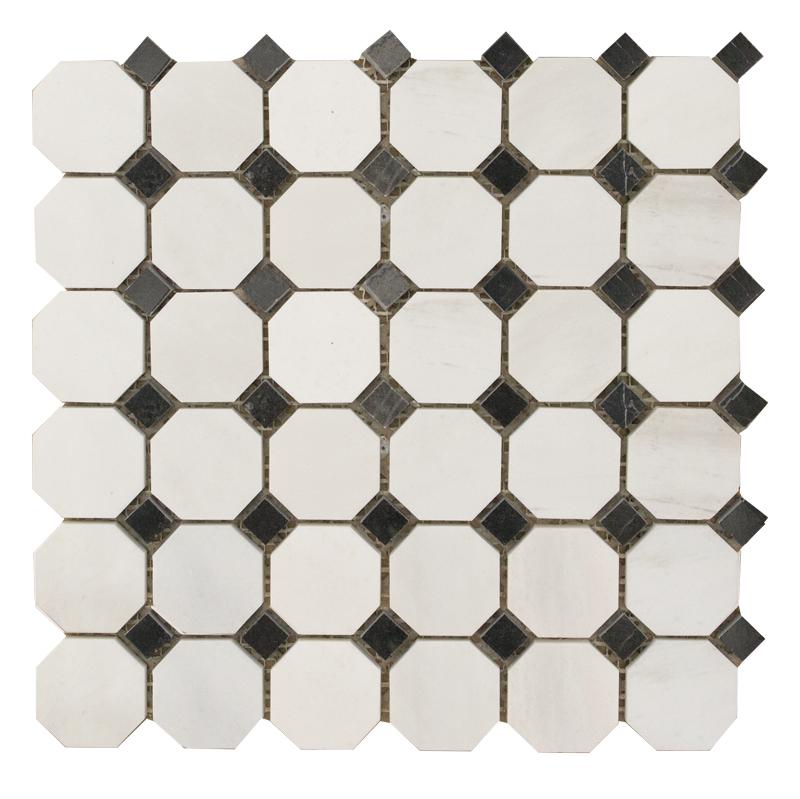 Мозайка из мрамора Stone4Home Octagon MwP чип 48x48 + BsP чип 15x15 30,5х30,5