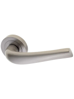 Ручка дверная Morelli Luxury RAFT R2 NIS раздельная на круглой розетке, цвет матовый никель, латунь