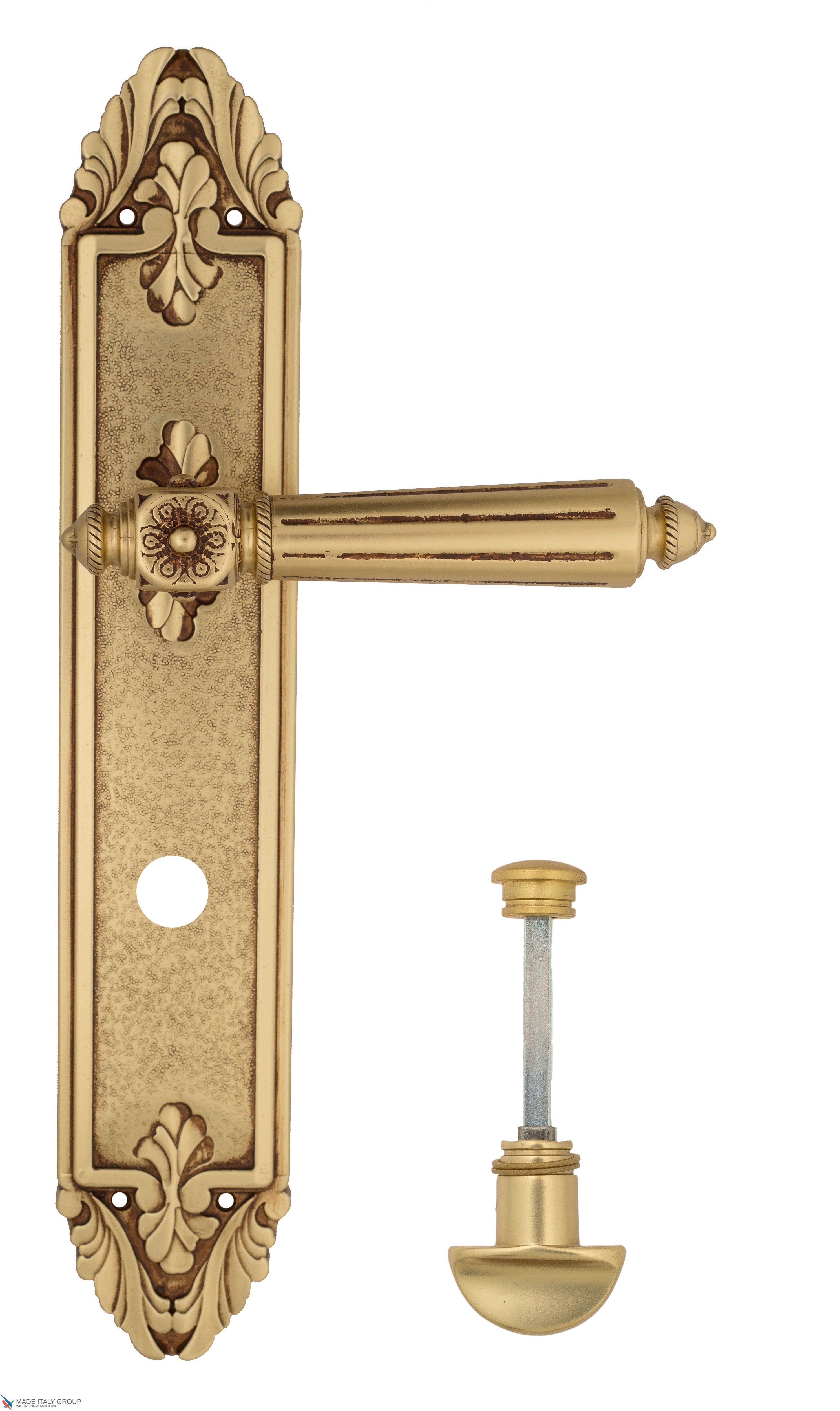 Дверная ручка Venezia "CASTELLO" WC-2 на планке PL90 французское золото + коричневый