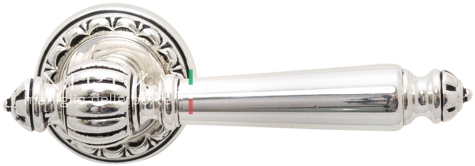 Ручка дверная Extreza DANIEL (Даниел) 308 розета R02 натуральное полированное серебро + черный F24