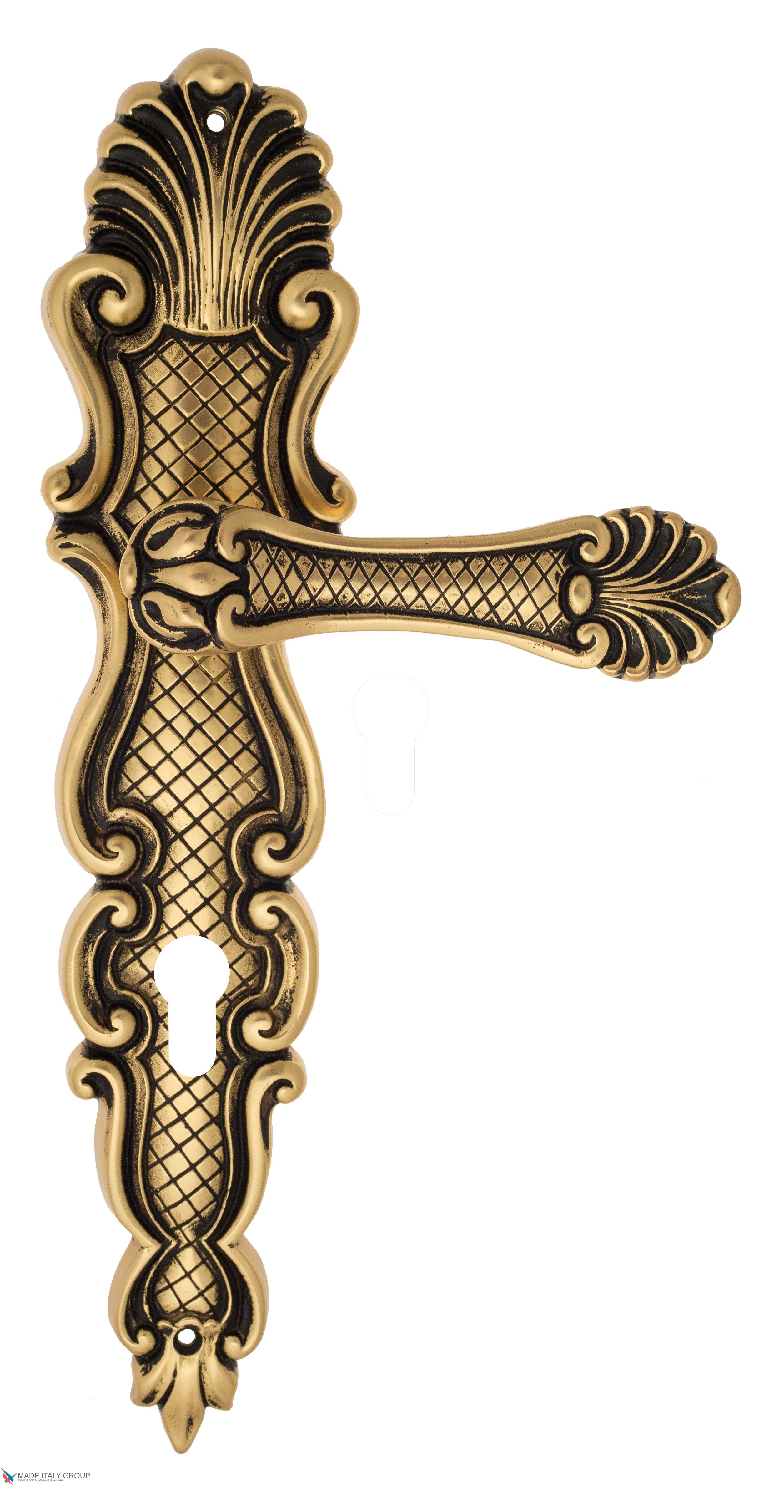 Дверная ручка Venezia "FENICE" CYL на планке PL92 французское золото + коричневый