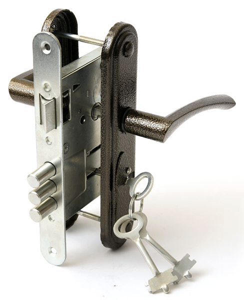 Ручки дверные на планке с замком под сувальдный ключ ЗЕНИТ ЗВ9-4-2 (медь), 3кл.