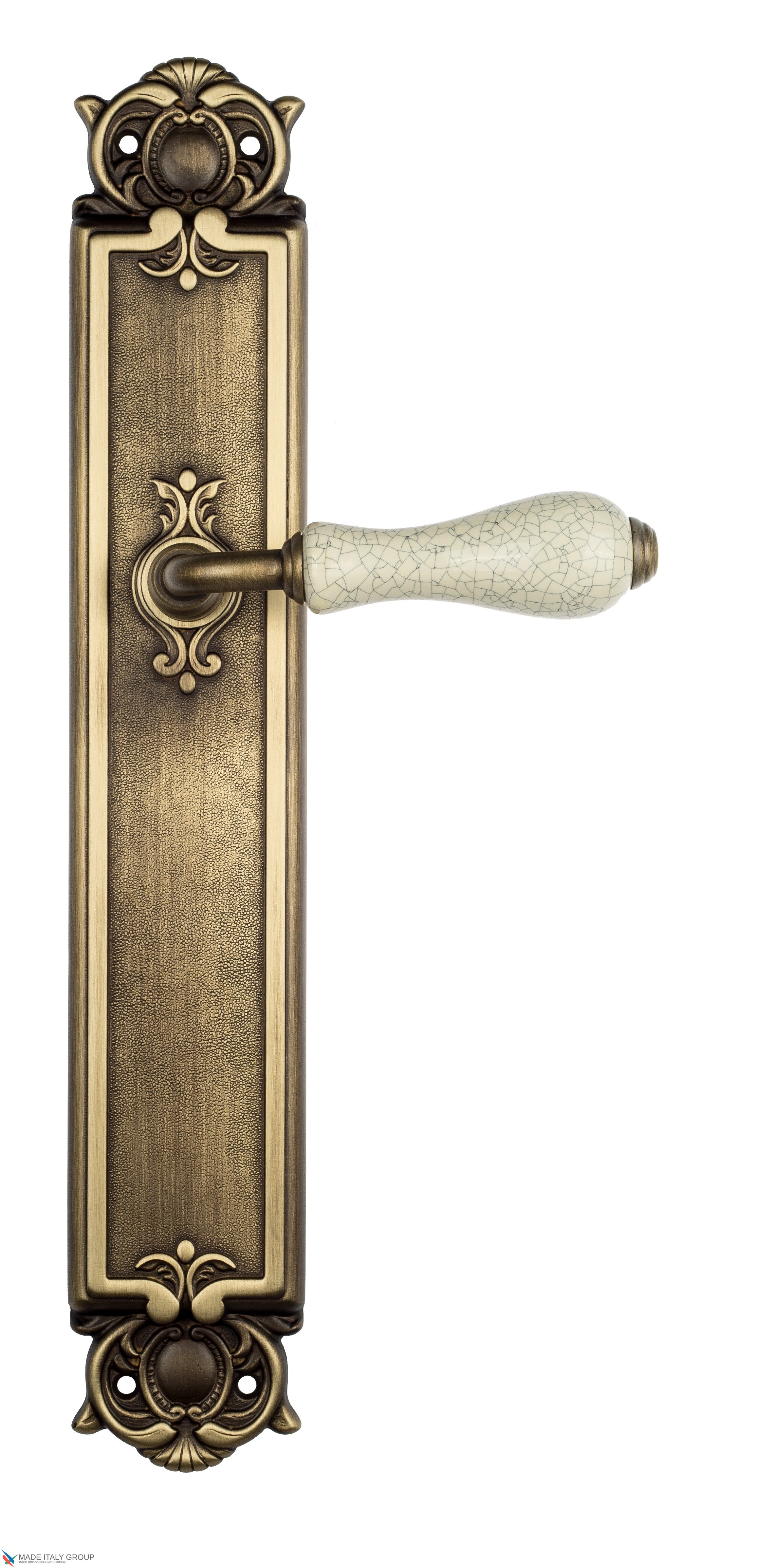 Дверная ручка Venezia "COLOSSEO" белая керамика паутинка на планке PL97 матовая бронза