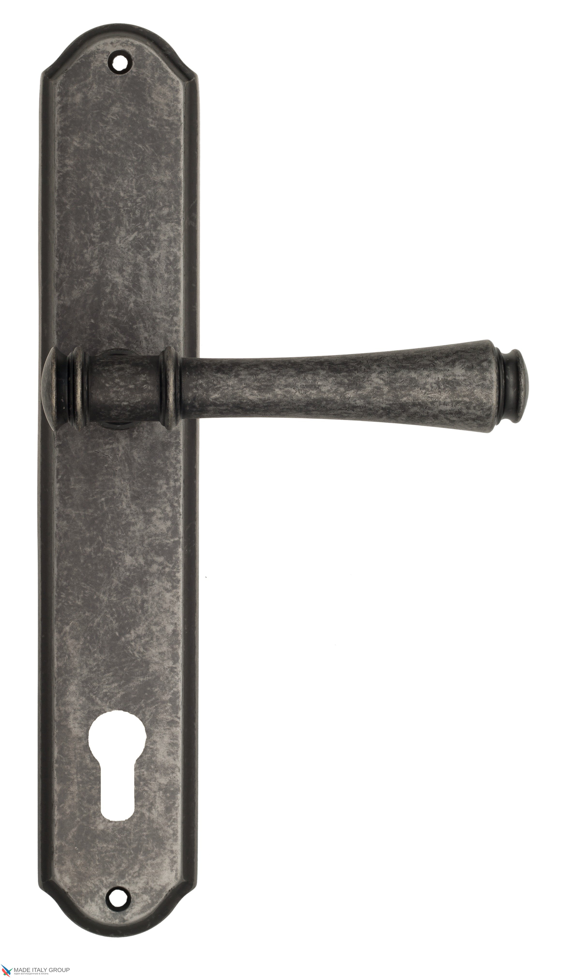 Дверная ручка Venezia "CALLISTO" CYL на планке PL02 античное серебро