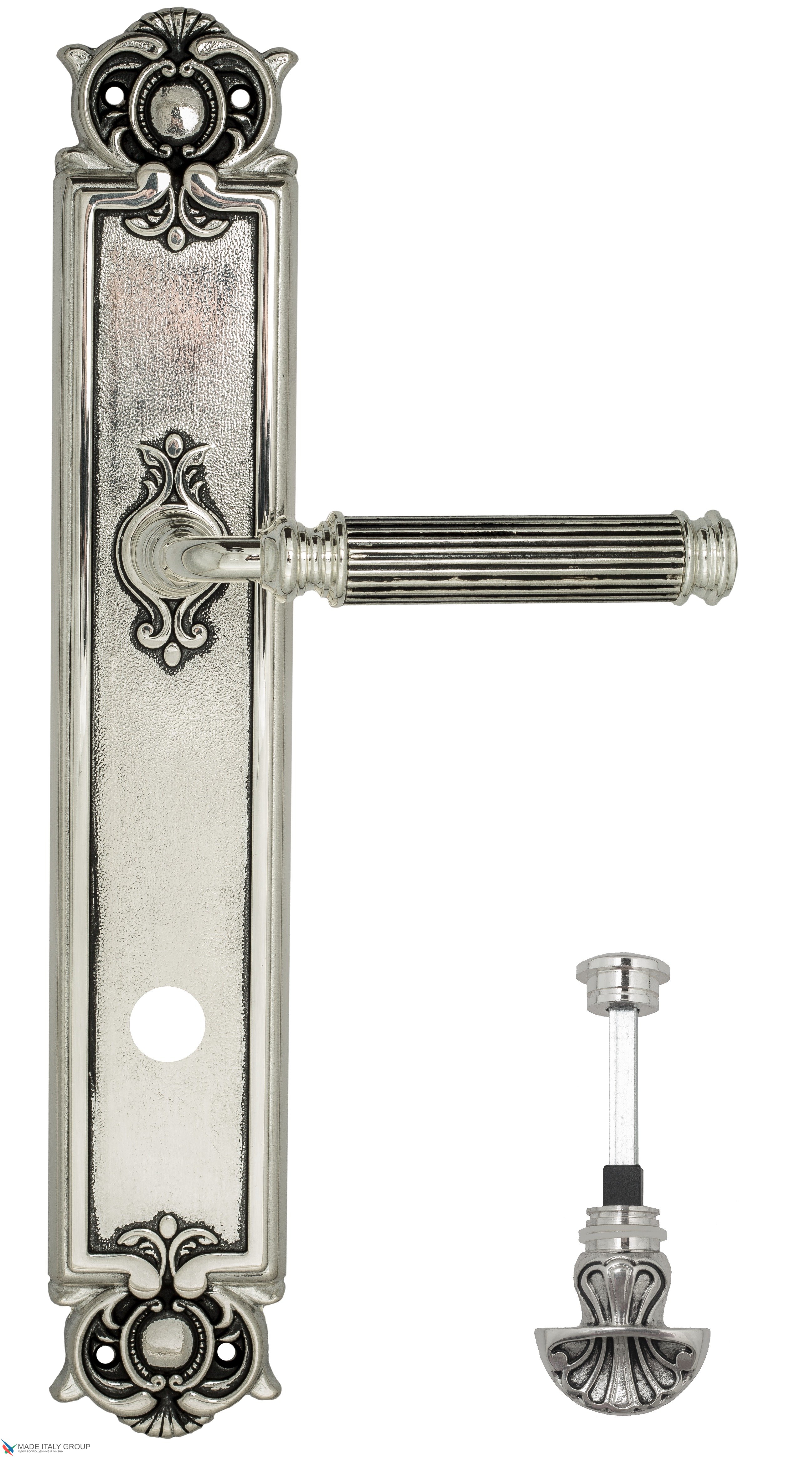 Дверная ручка Venezia "MOSCA" WC-4 на планке PL97 натуральное серебро + черный