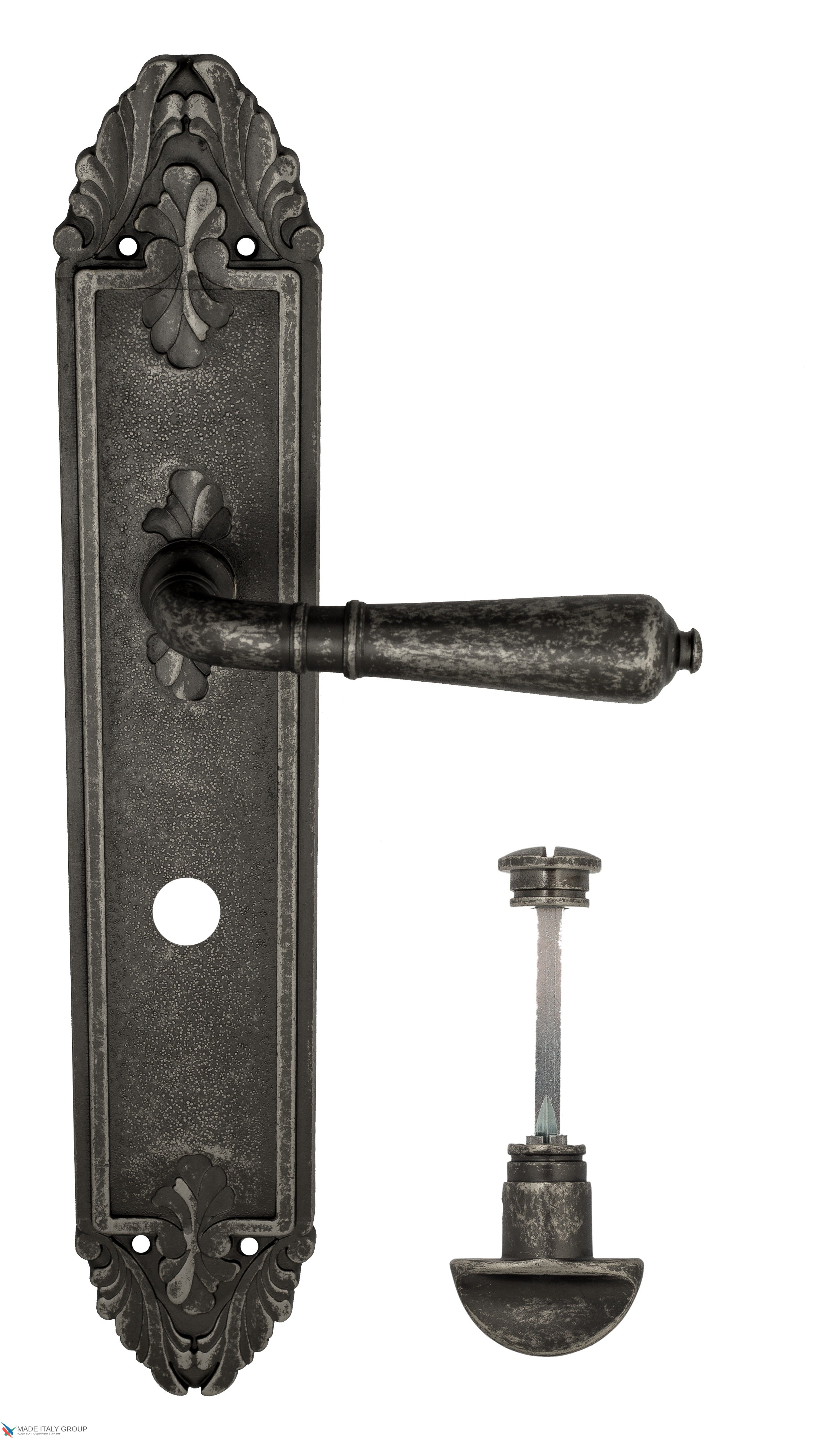 Дверная ручка Venezia "VIGNOLE" WC-2 на планке PL90 античное серебро