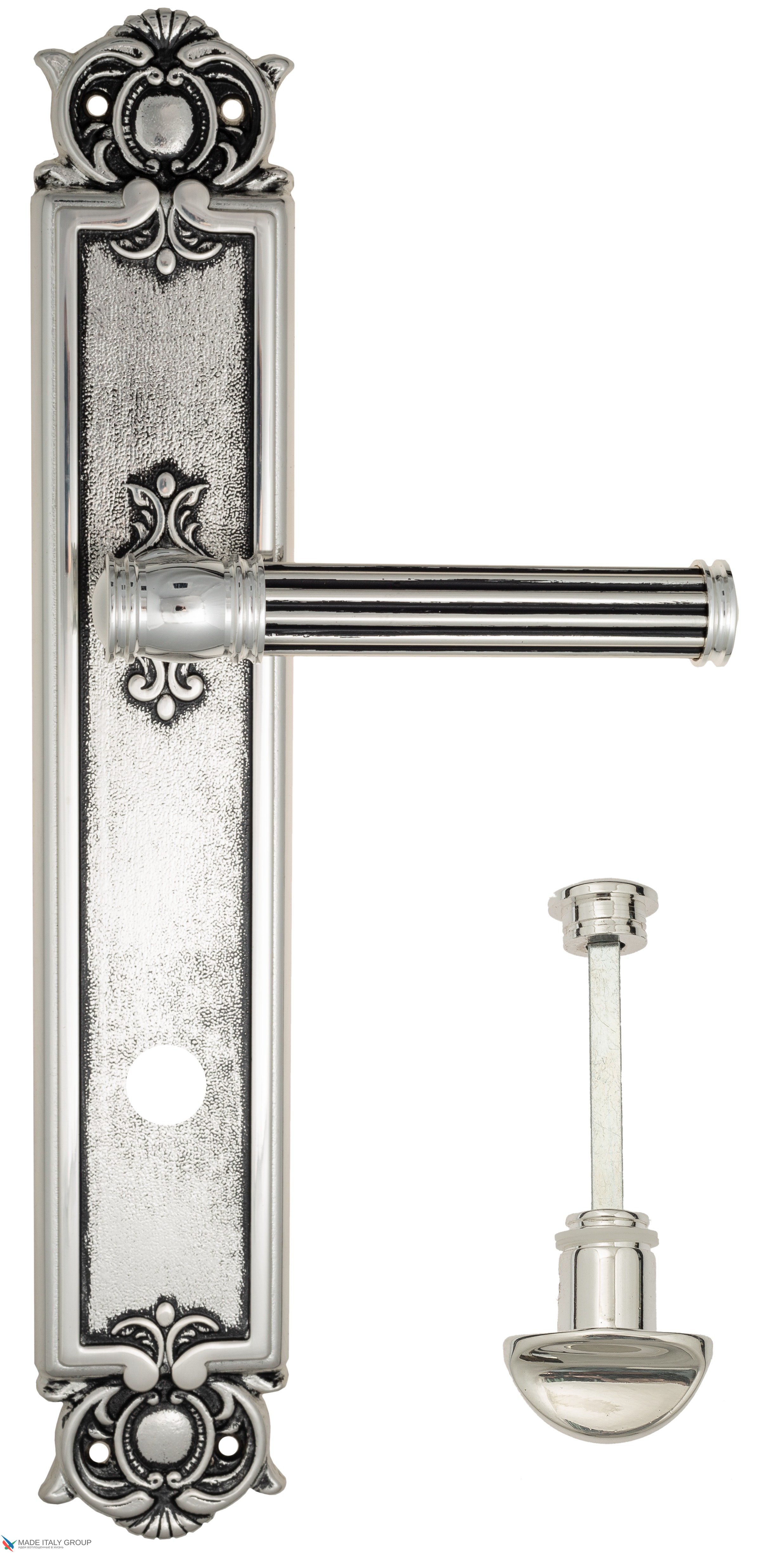 Дверная ручка Venezia "IMPERO" WC-2 на планке PL97 натуральное серебро + черный