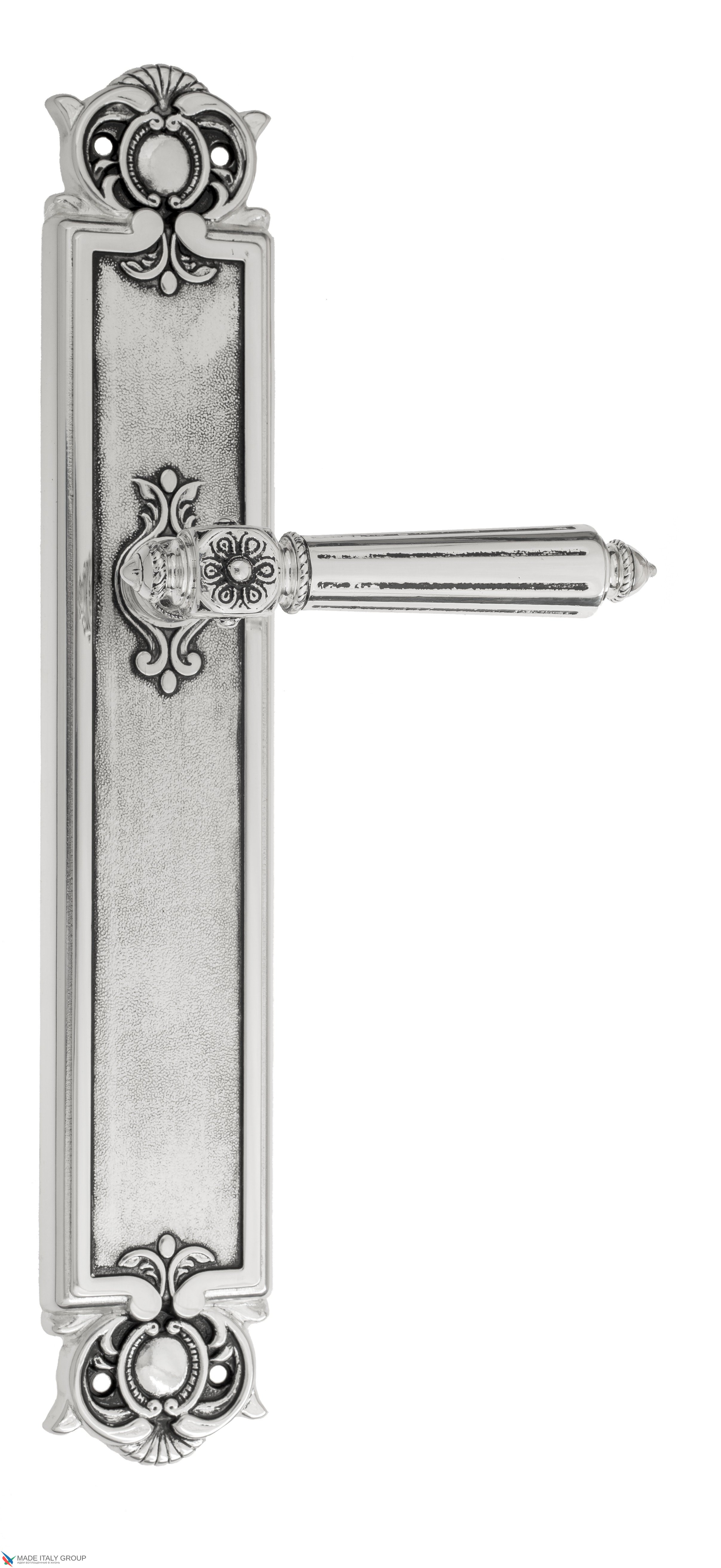 Дверная ручка Venezia "CASTELLO" на планке PL97 натуральное серебро + черный