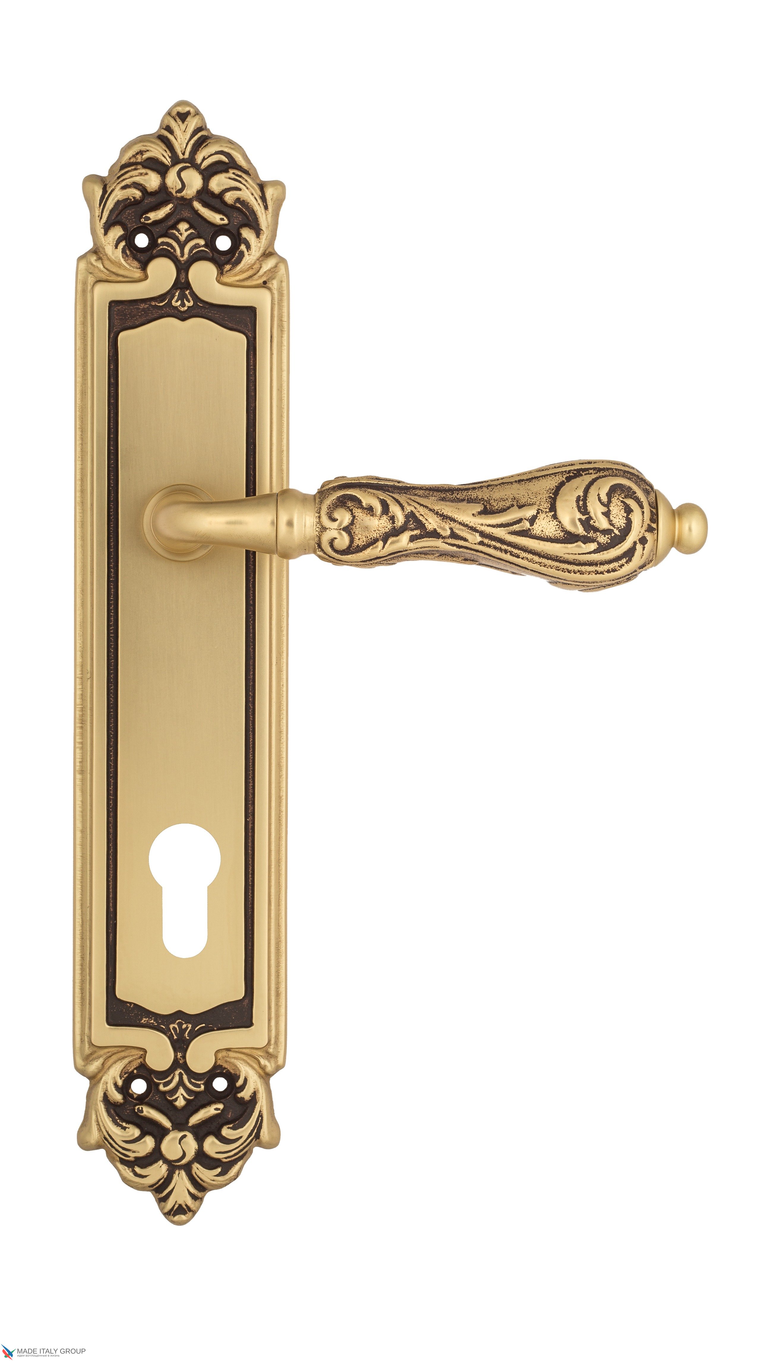 Дверная ручка Venezia "MONTE CRISTO" CYL на планке PL96 французское золото + коричневый