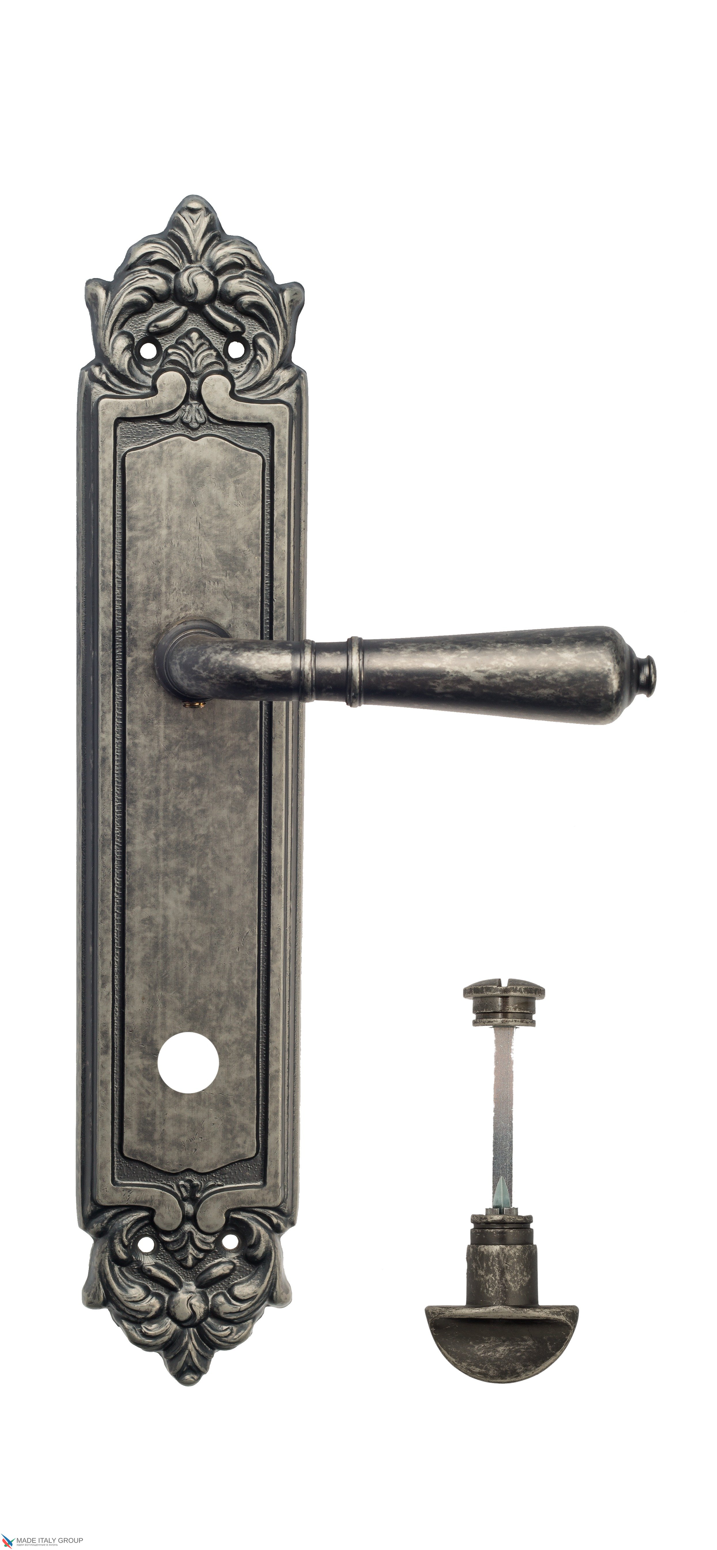 Дверная ручка Venezia "VIGNOLE" WC-2 на планке PL96 античное серебро