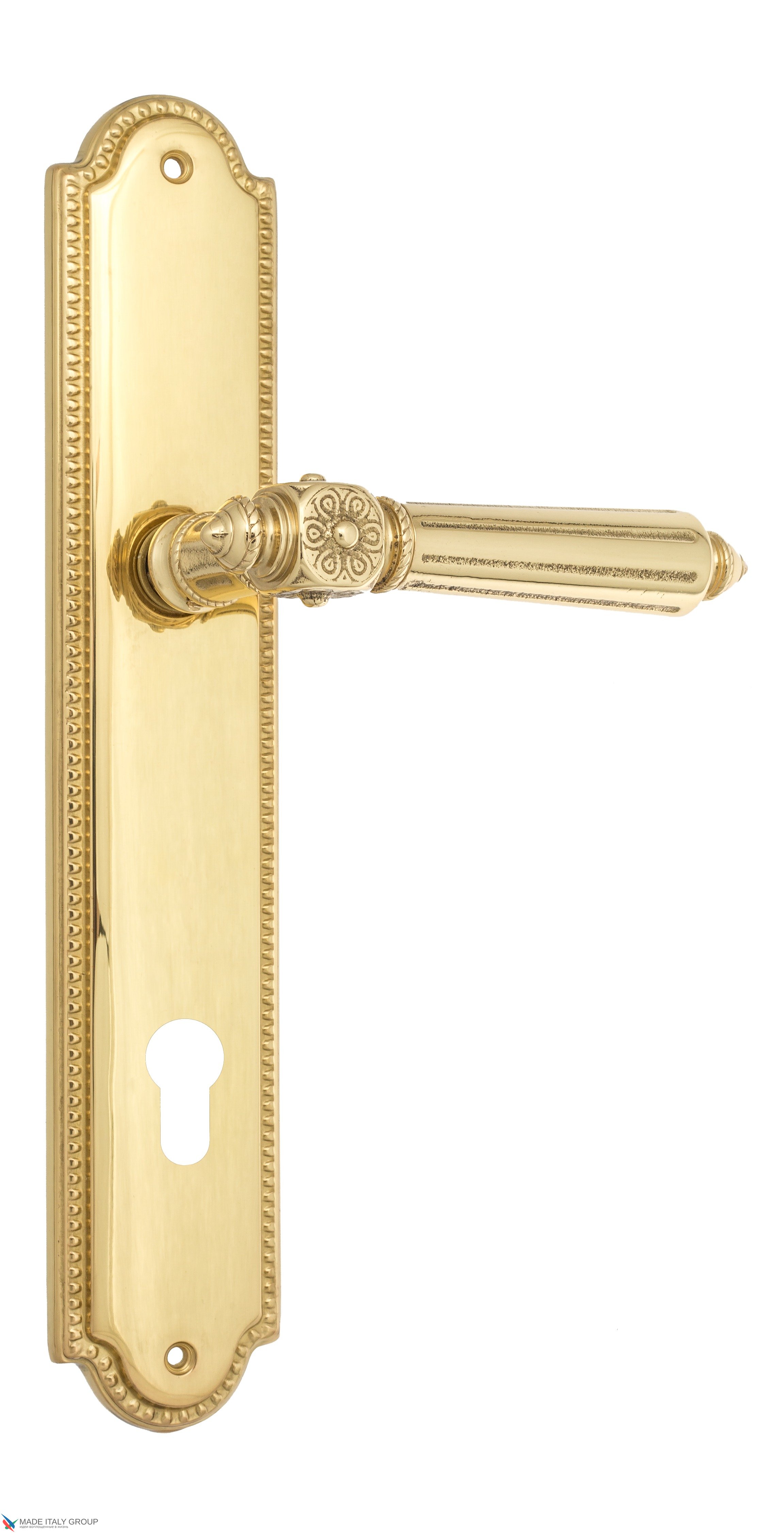 Дверная ручка Venezia "CASTELLO" CYL на планке PL98 полированная латунь