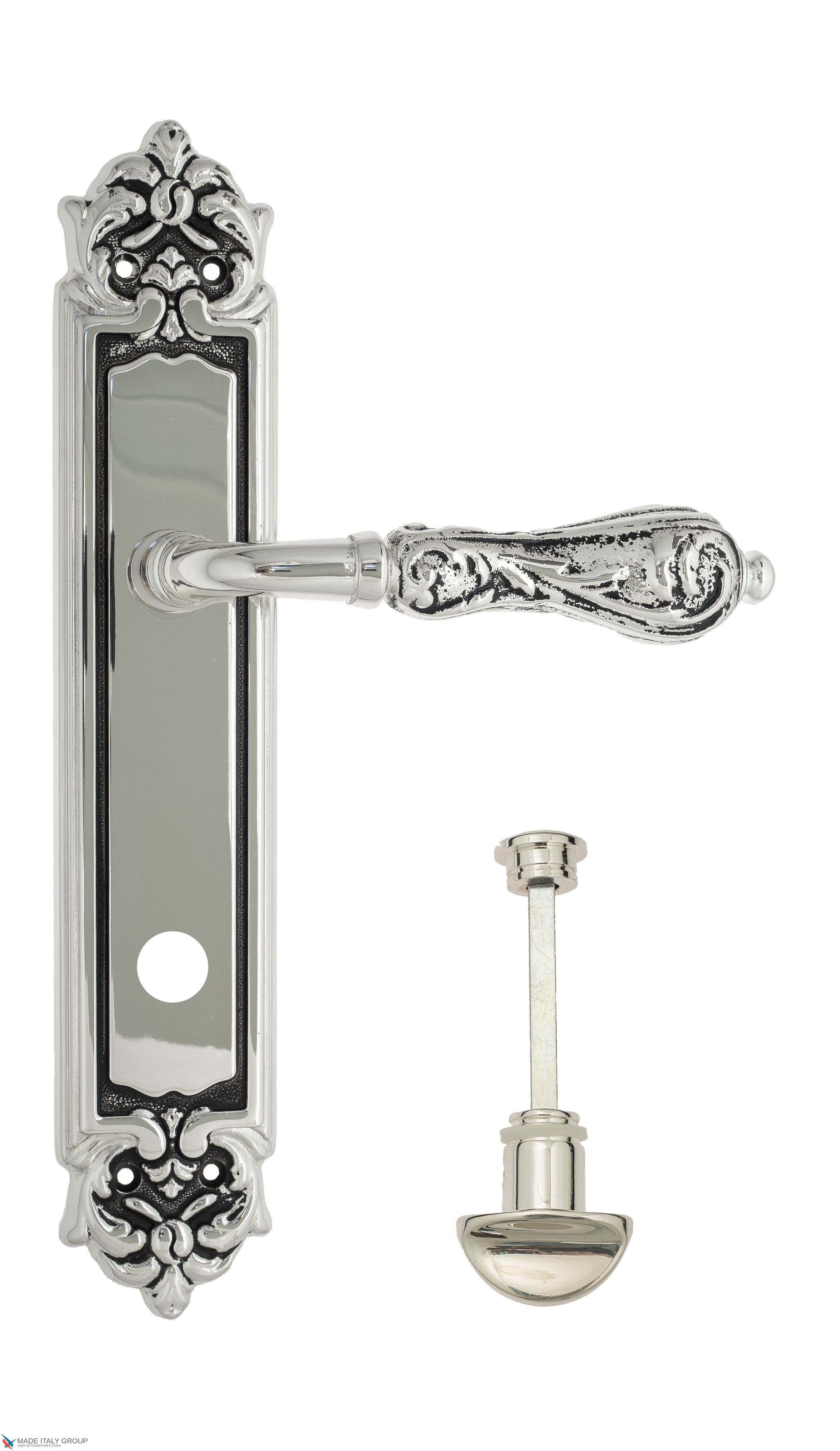 Дверная ручка Venezia "MONTE CRISTO" WC-2 на планке PL96 натуральное серебро + черный