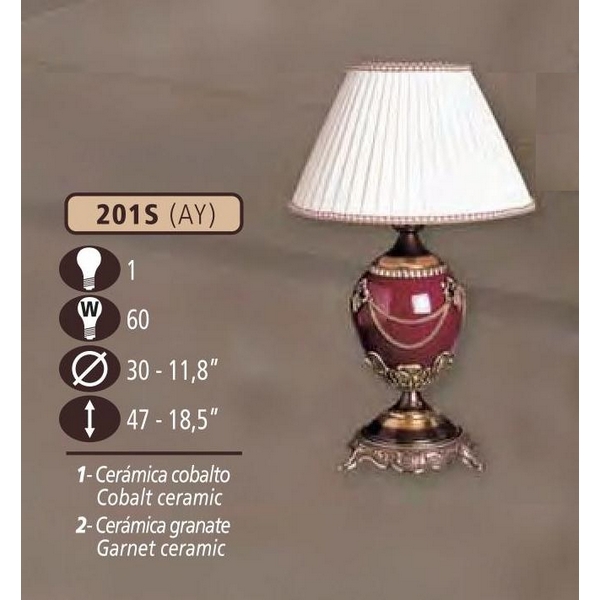 Интерьерная настольная лампа Riperlamp 201S/1 AY COBALT/GARNET CERAM. - CREAM SHADE