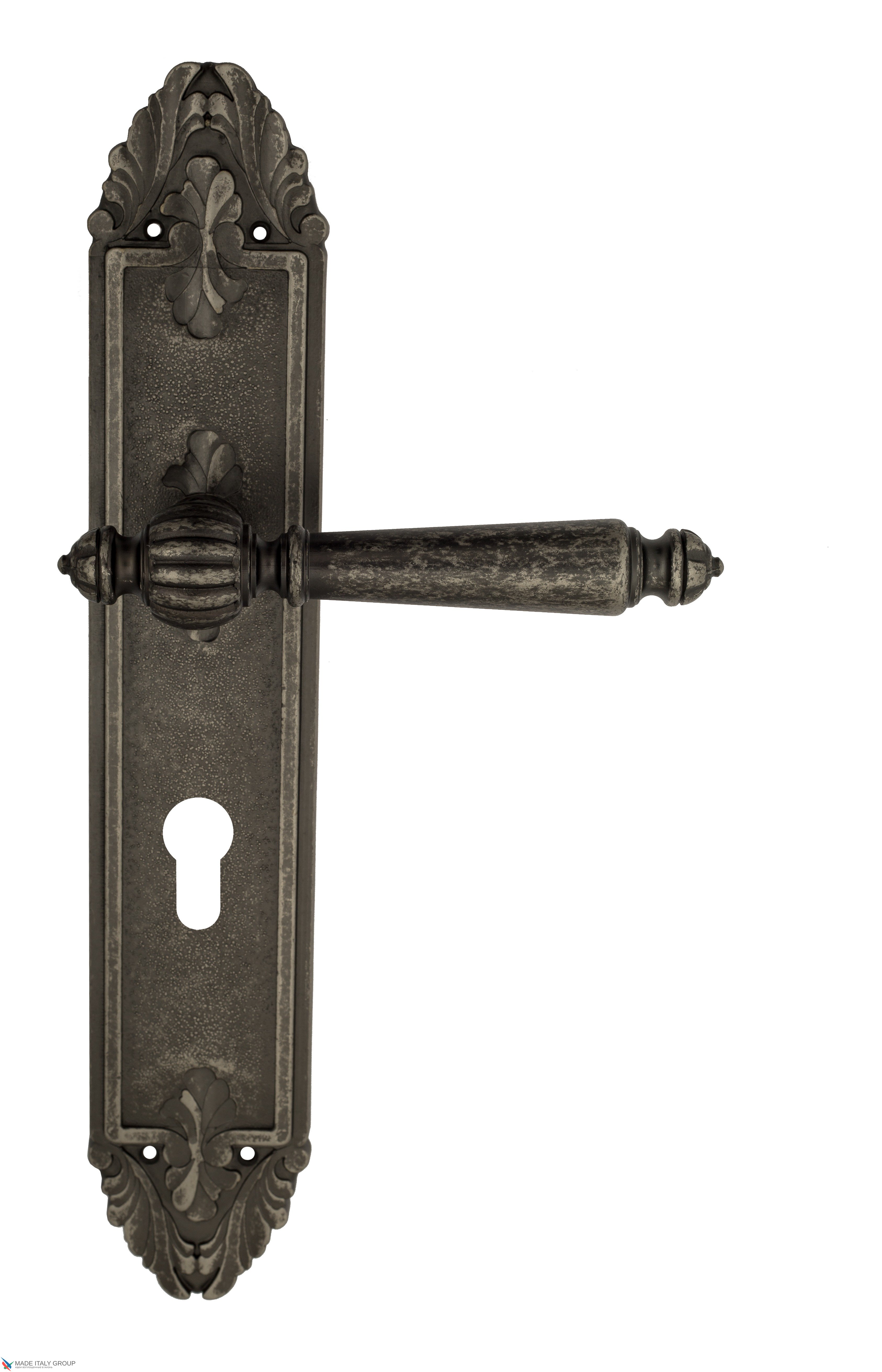 Дверная ручка Venezia "PELLESTRINA" CYL на планке PL90 античное серебро