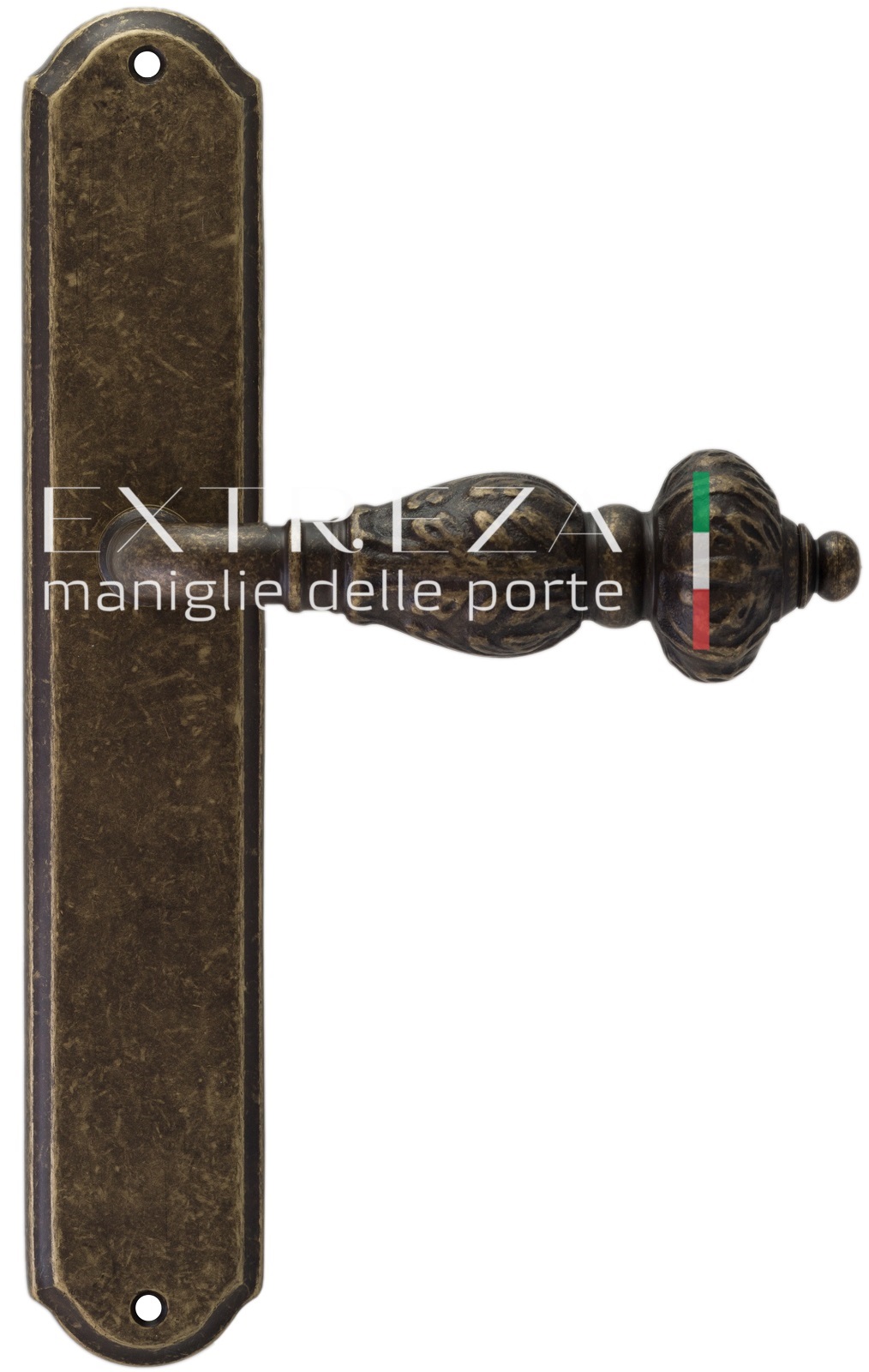 Ручка дверная Extreza TESLA (Тесла) 315 на планке PL01 PASS античная бронза F23