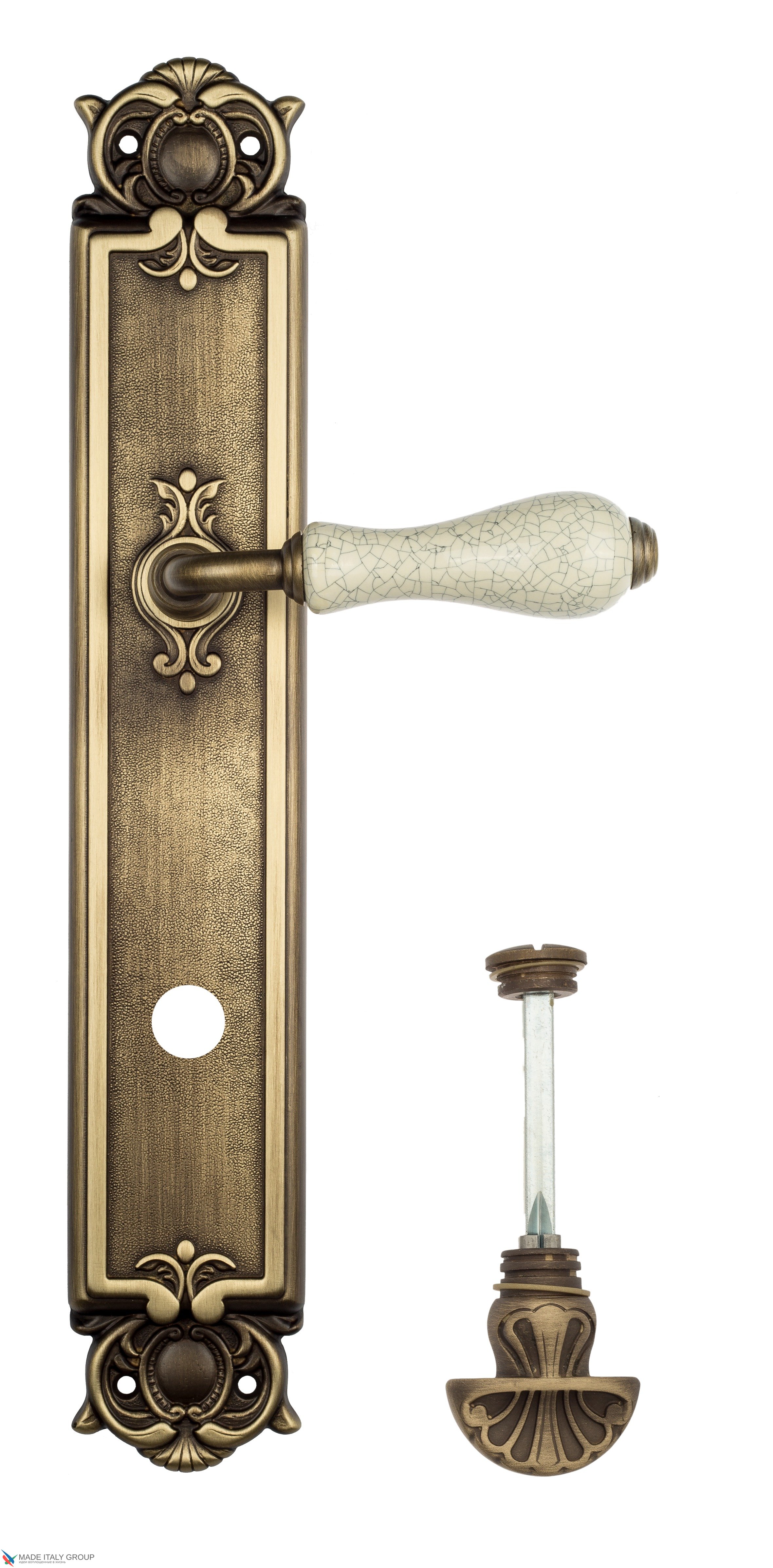 Дверная ручка Venezia "COLOSSEO" белая керамика паутинка WC-4 на планке PL97 матовая бронза