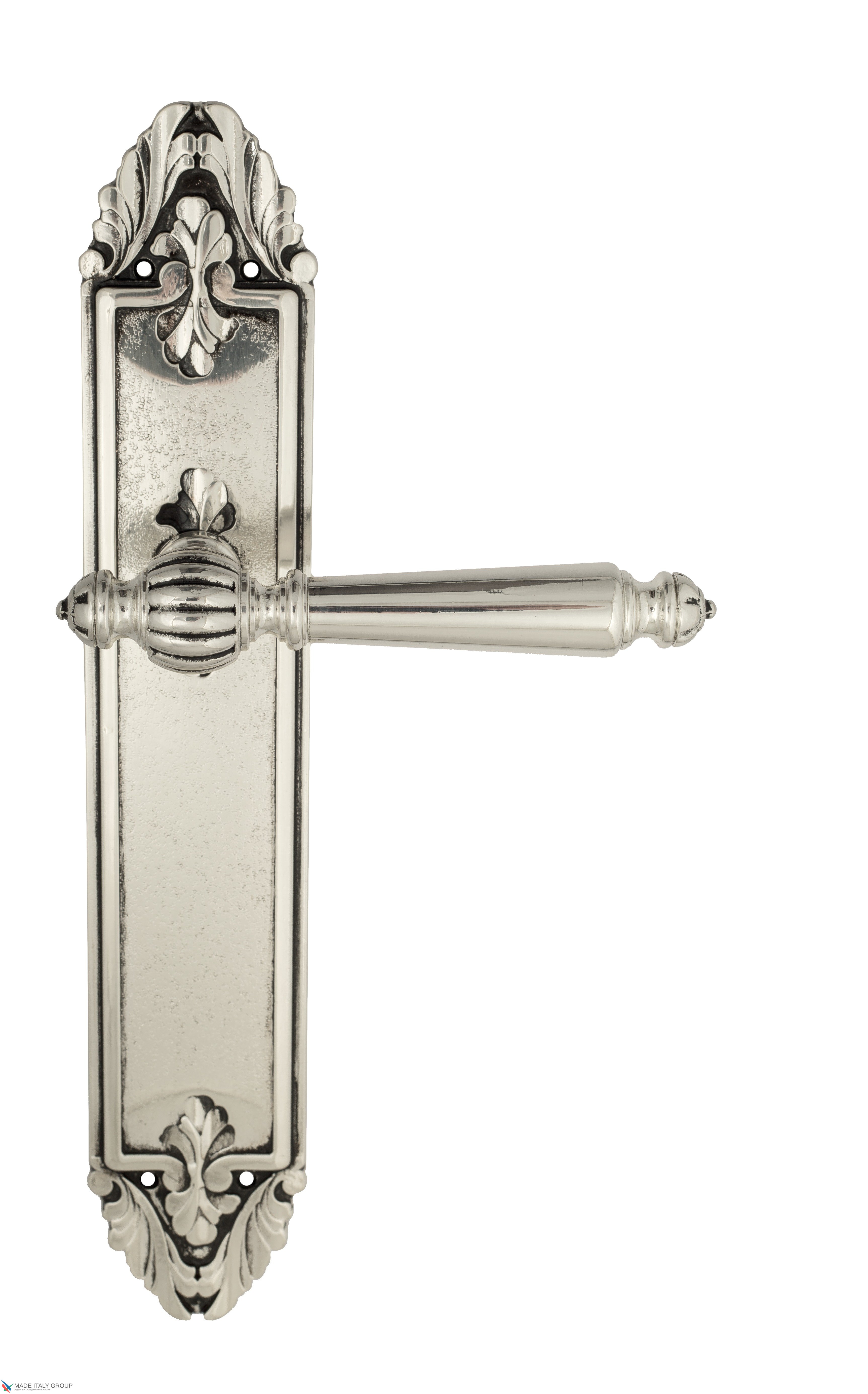 Дверная ручка Venezia "PELLESTRINA" на планке PL90 натуральное серебро + черный