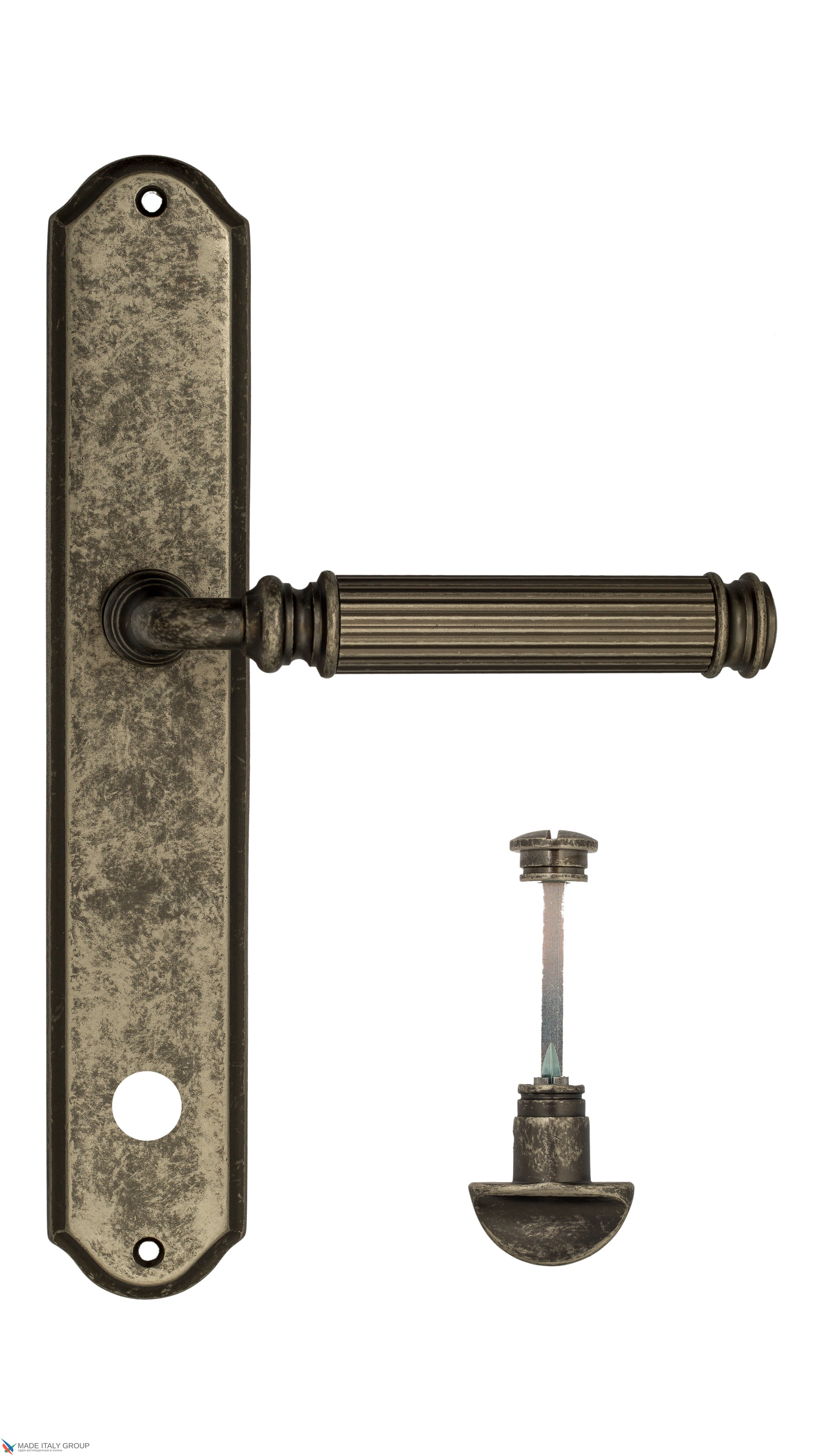 Дверная ручка Venezia "MOSCA" WC-2 на планке PL02 античное серебро