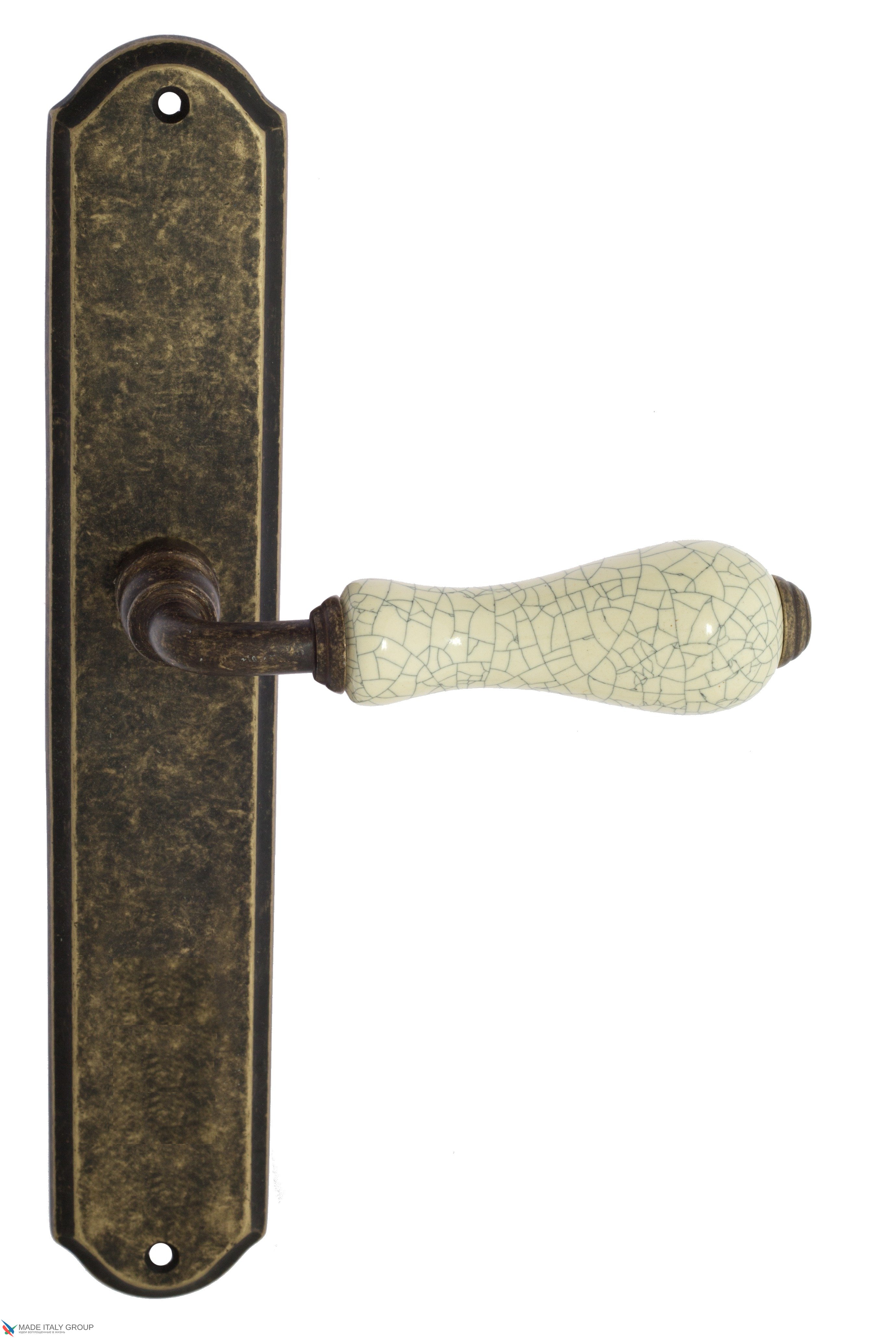 Дверная ручка Venezia "COLOSSEO" белая керамика паутинка на планке PL02 античная бронза