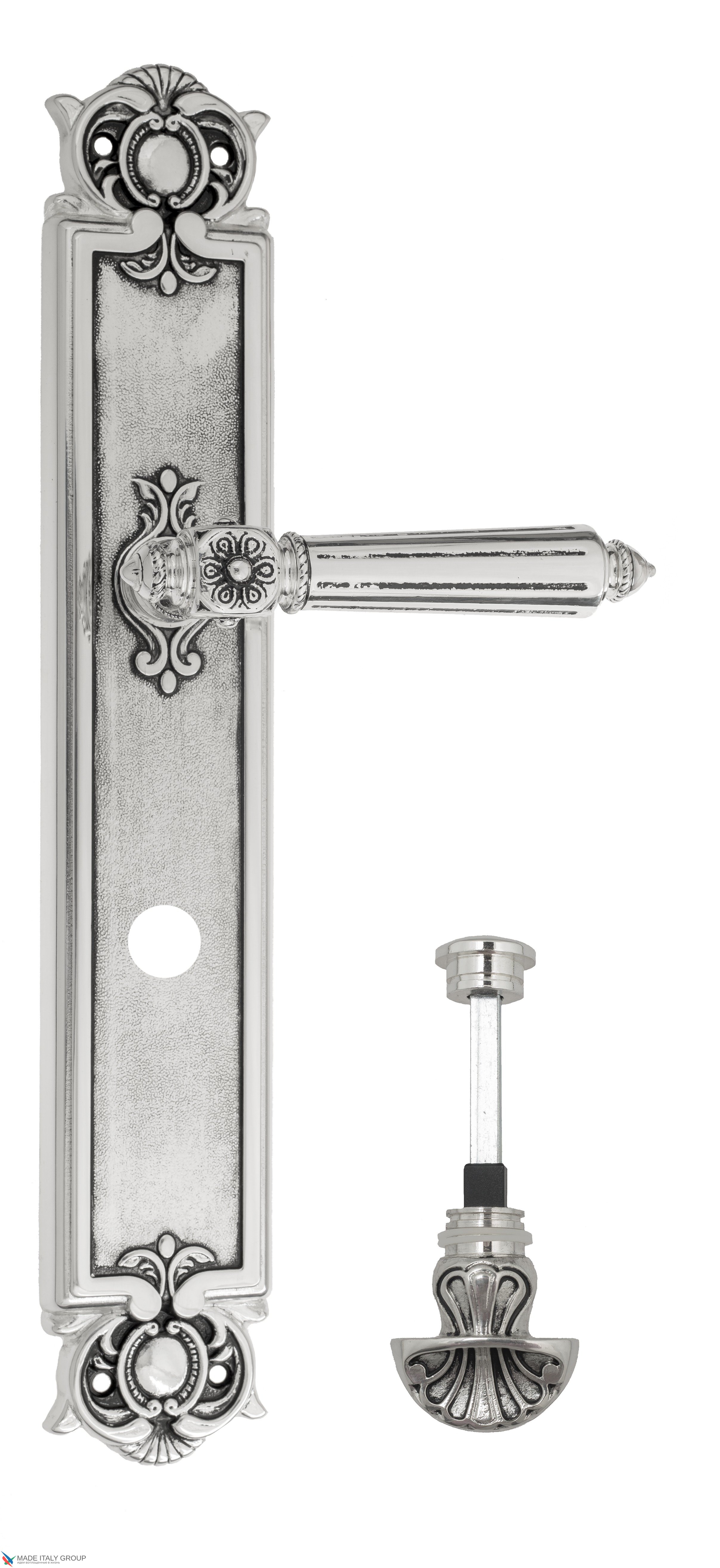 Дверная ручка Venezia "CASTELLO" WC-4 на планке PL97 натуральное серебро + черный