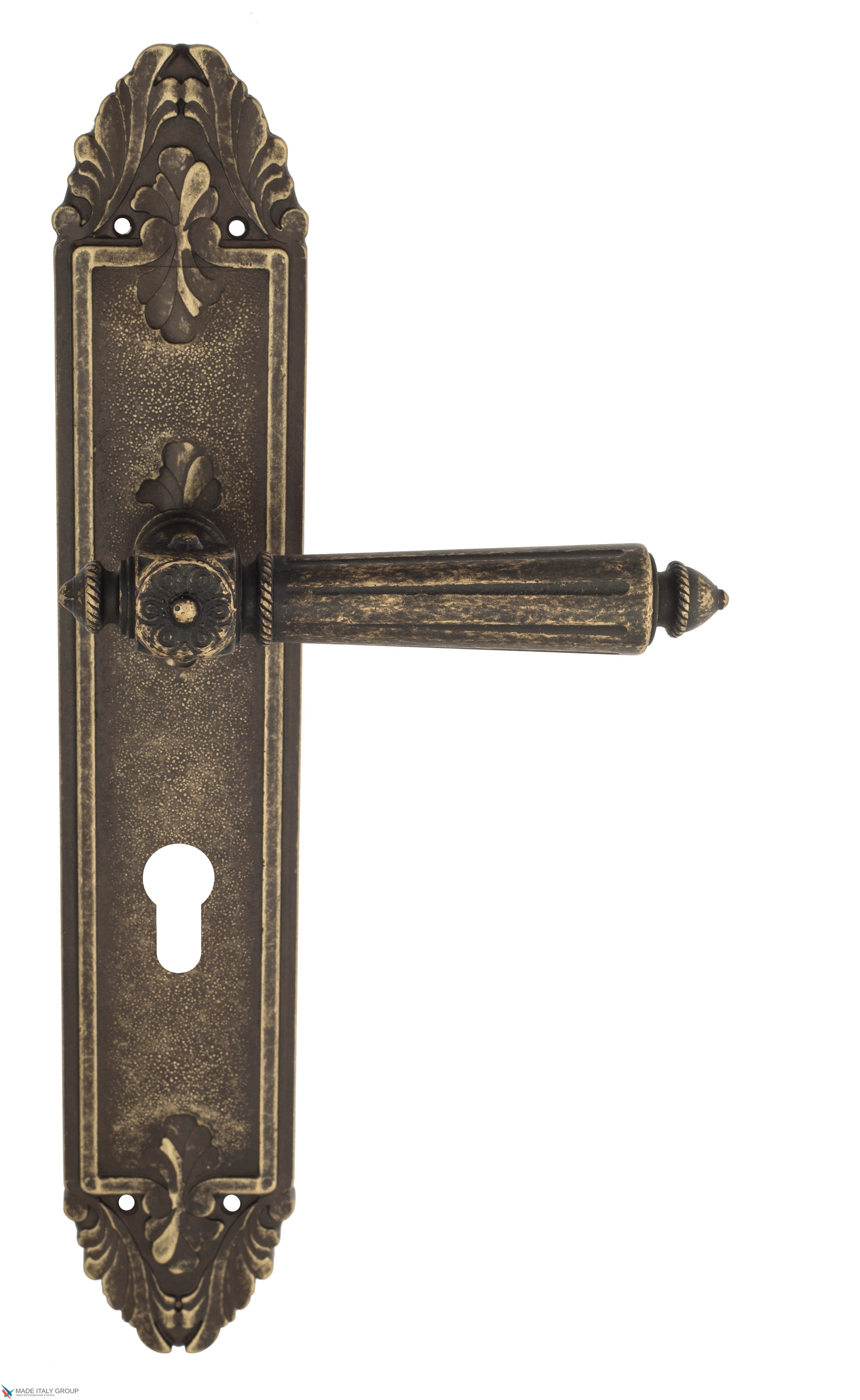 Дверная ручка Venezia "CASTELLO" CYL на планке PL90 античная бронза