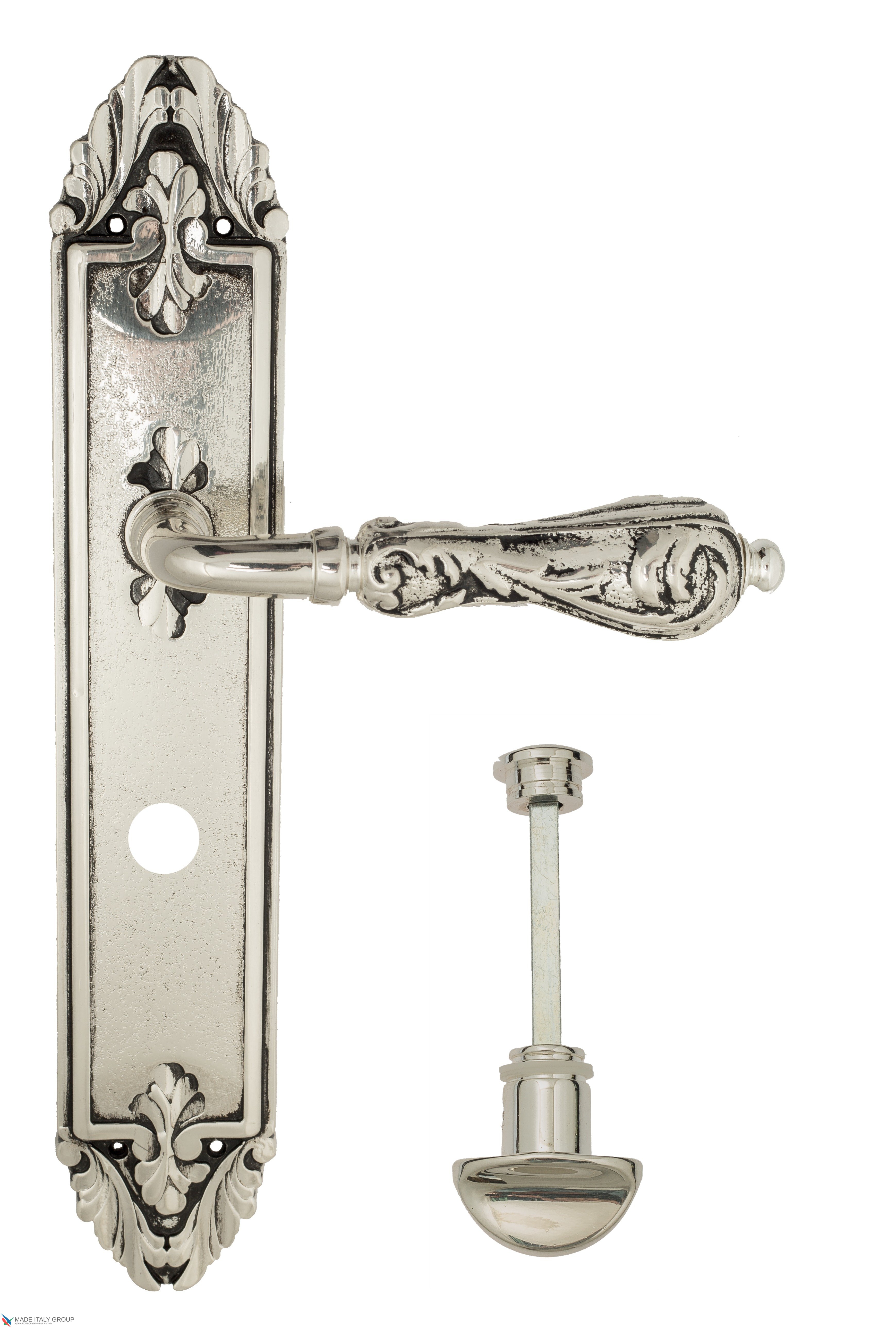 Дверная ручка Venezia "MONTE CRISTO" WC-2 на планке PL90 натуральное серебро + черный