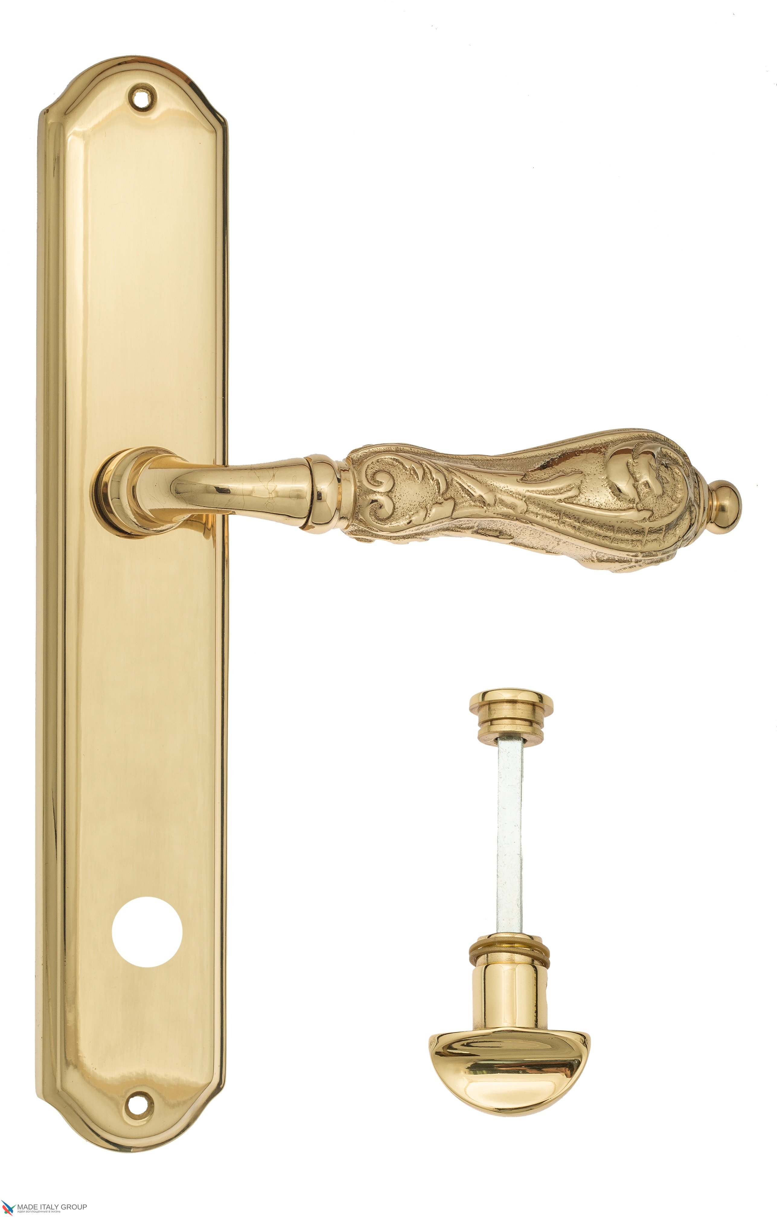Дверная ручка Venezia "MONTE CRISTO" WC-2 на планке PL02 полированная латунь